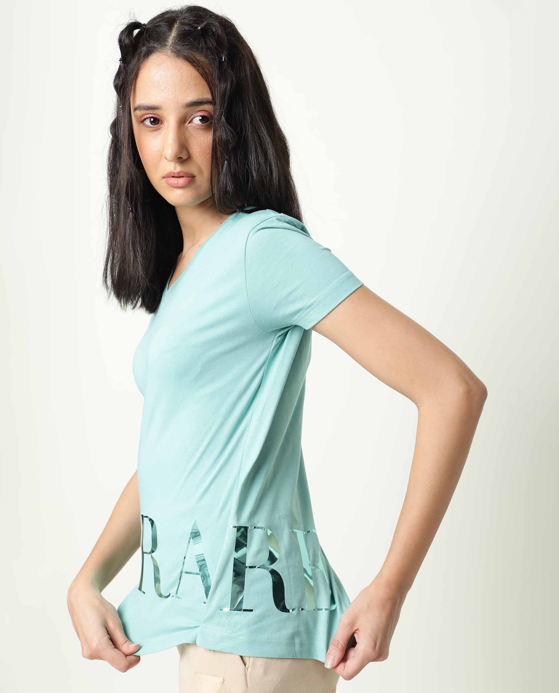 Rareism Women's Donovan Green Cotton Crew Neck Graphic Print Regular Fit T-Shirt - Image 4