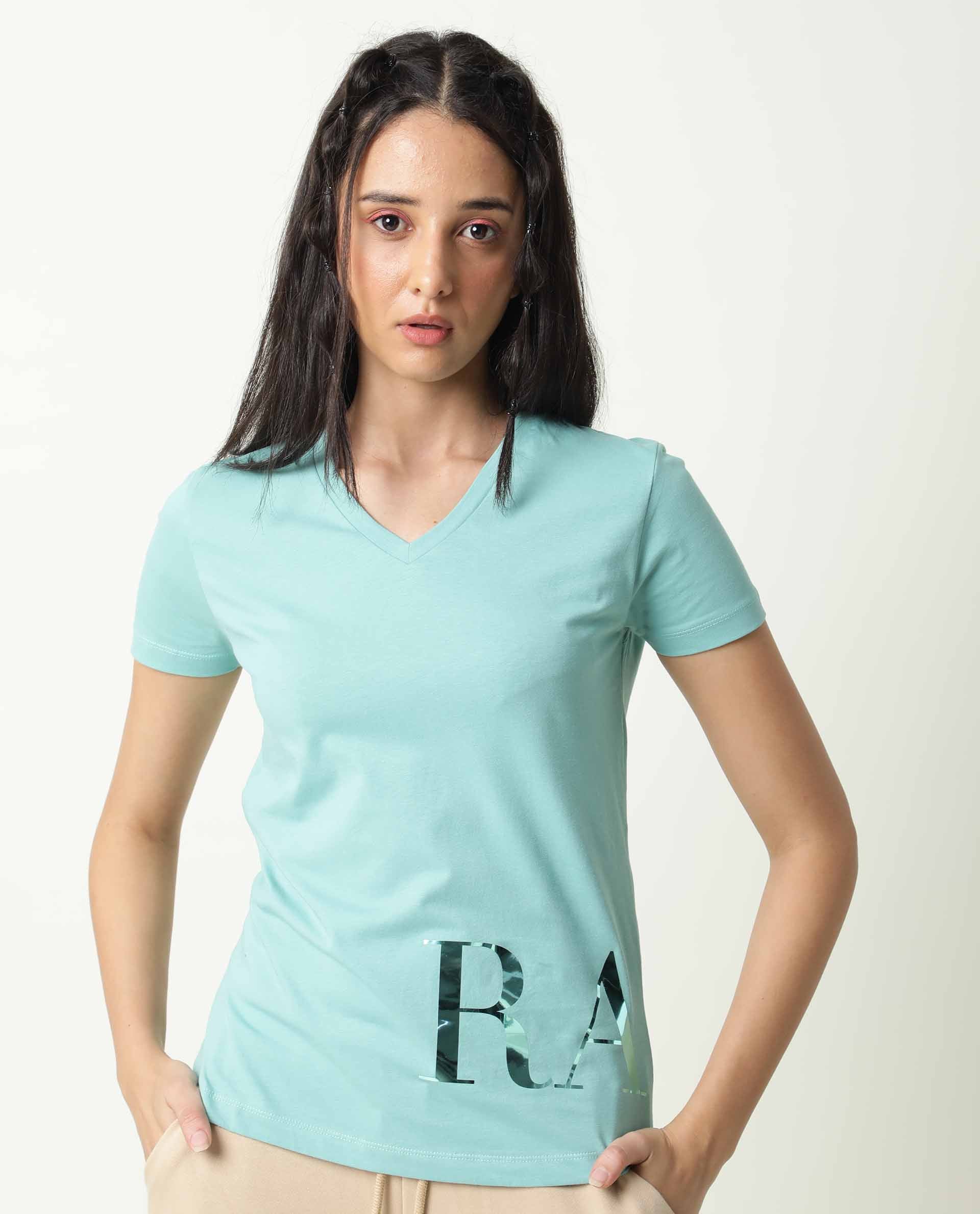 Rareism Women's Donovan Green Cotton Crew Neck Graphic Print Regular Fit T-Shirt - Image 7