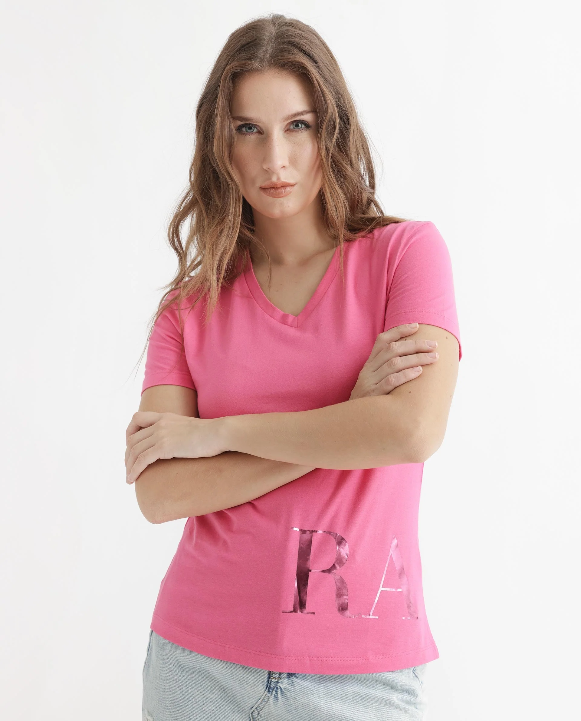 Rareism Women's Donovan Pink Cotton Crew Neck Graphic Print Regular Fit T-Shirt - Image 6