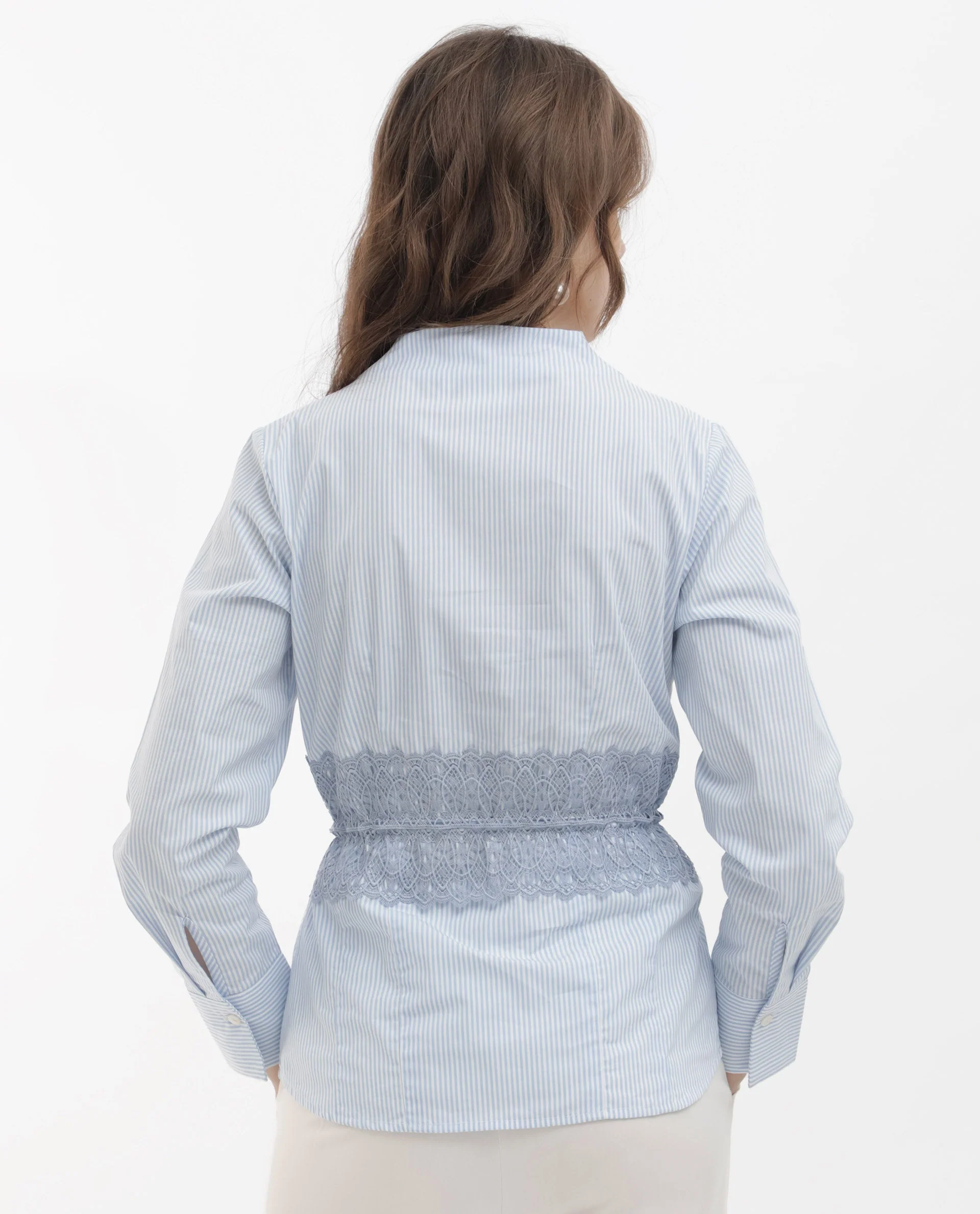 Rareism Women's Doose Blue Cotton Spread Collar Plain Cuffed Sleeve Regular Fit Top - Image 11