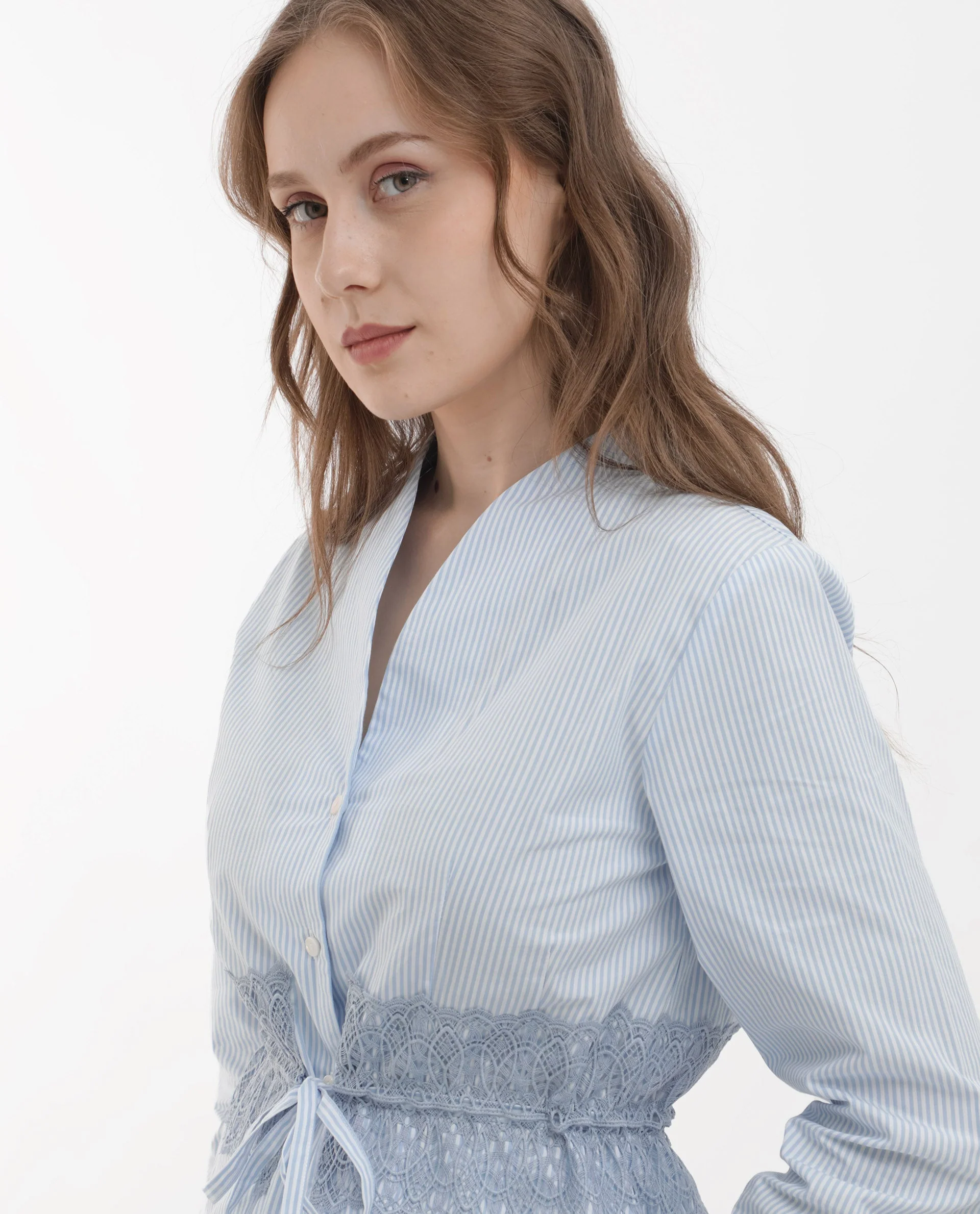 Rareism Women's Doose Blue Cotton Spread Collar Plain Cuffed Sleeve Regular Fit Top - Image 2