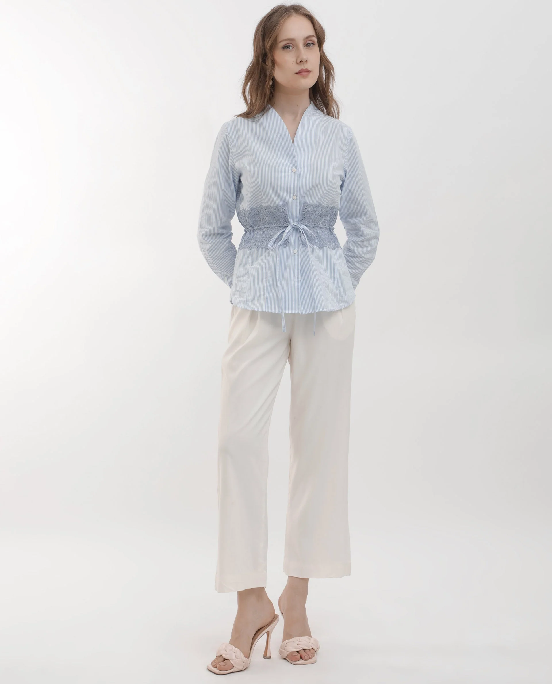 Rareism Women's Doose Blue Cotton Spread Collar Plain Cuffed Sleeve Regular Fit Top - Image 3