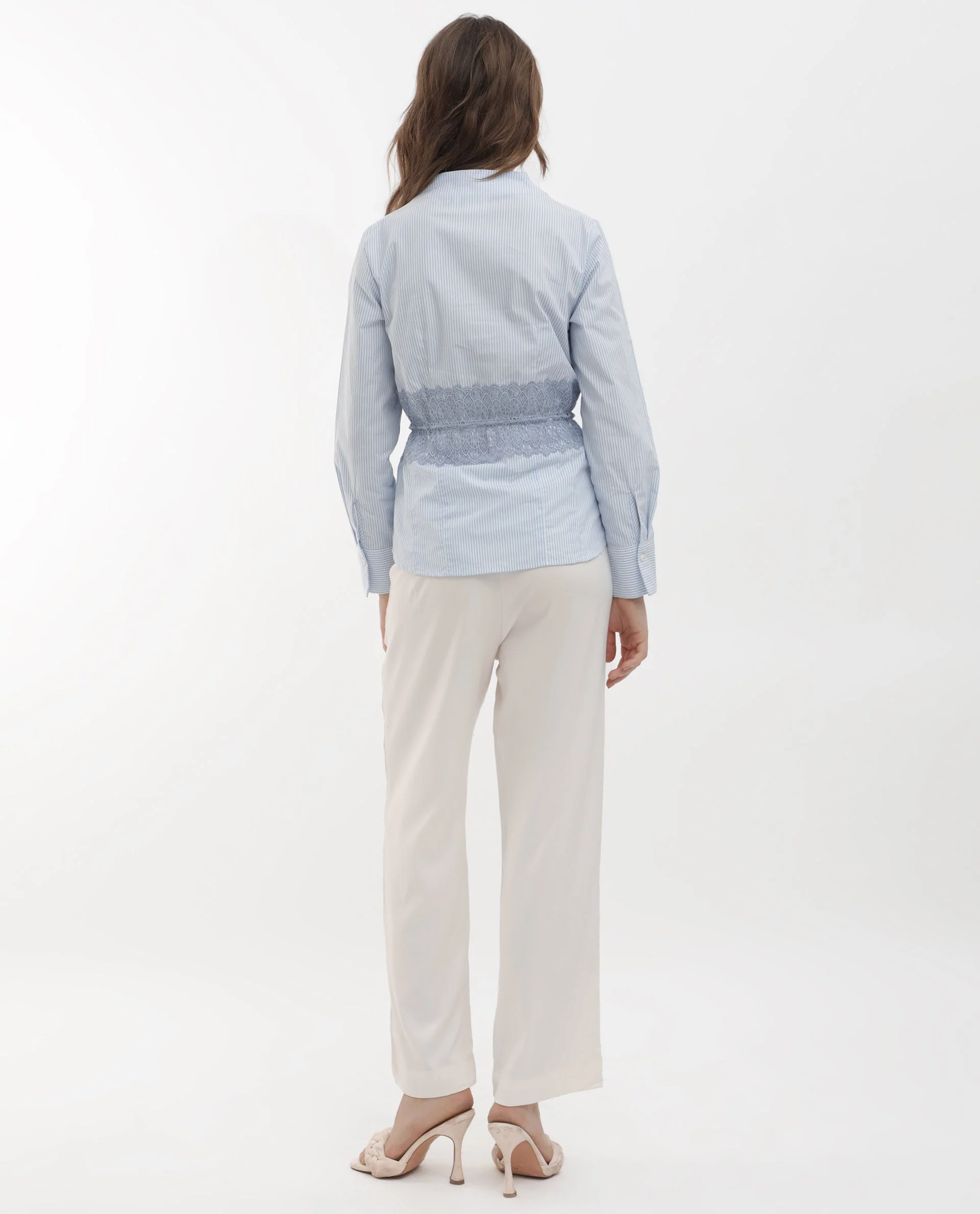 Rareism Women's Doose Blue Cotton Spread Collar Plain Cuffed Sleeve Regular Fit Top - Image 7