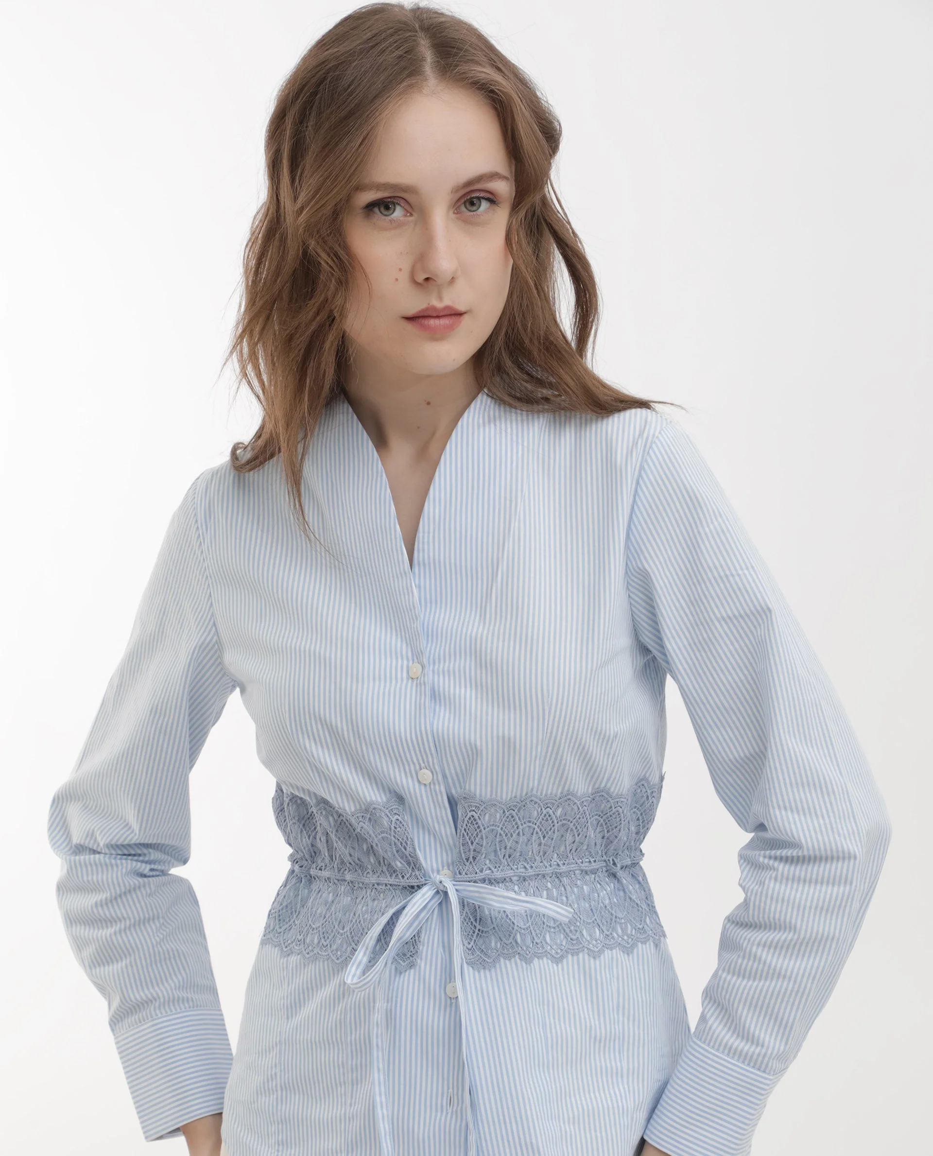 Rareism Women's Doose Blue Cotton Spread Collar Plain Cuffed Sleeve Regular Fit Top - Image 8