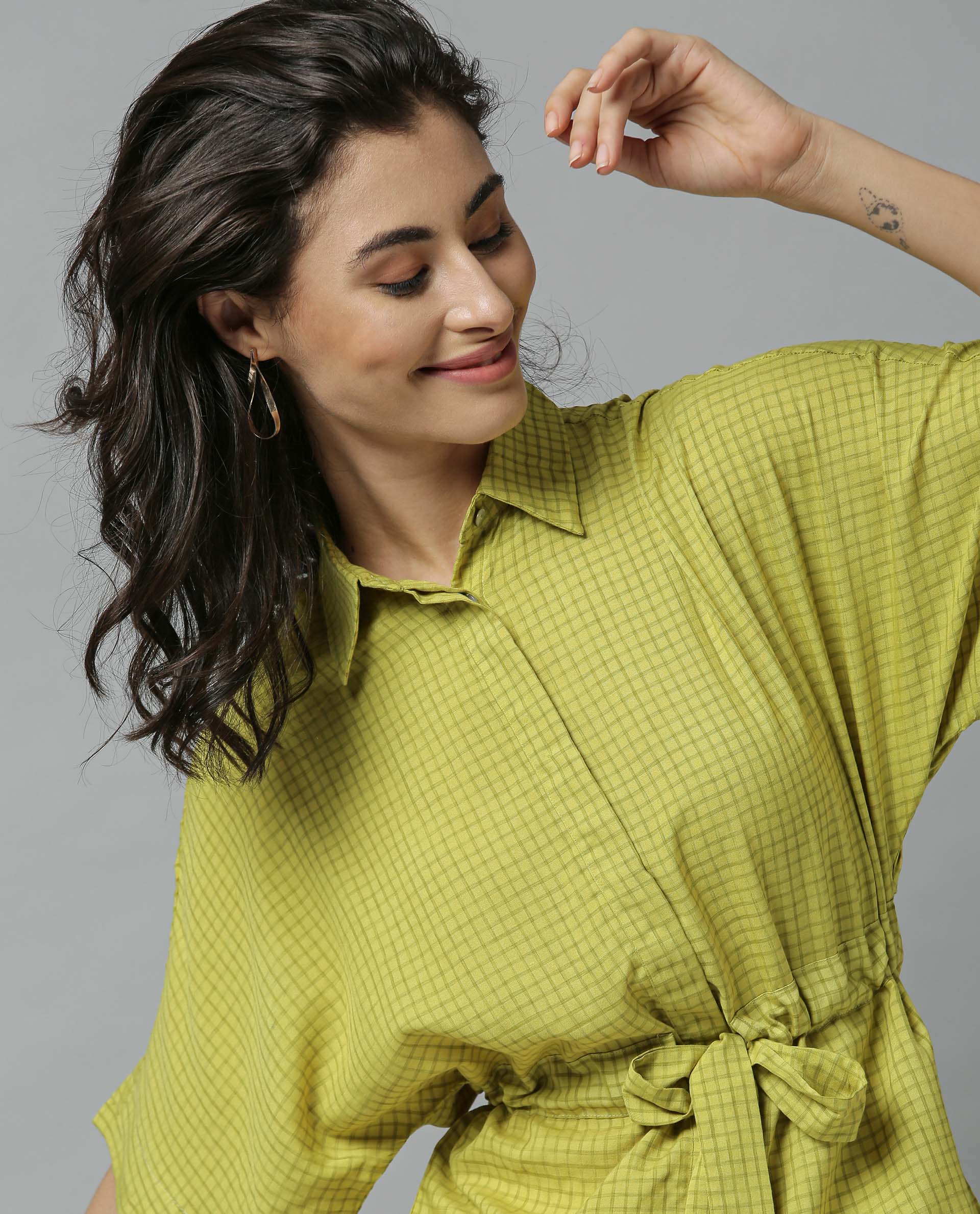 Rareism Women Dope Green Top Short Sleeves Checks - Image 2