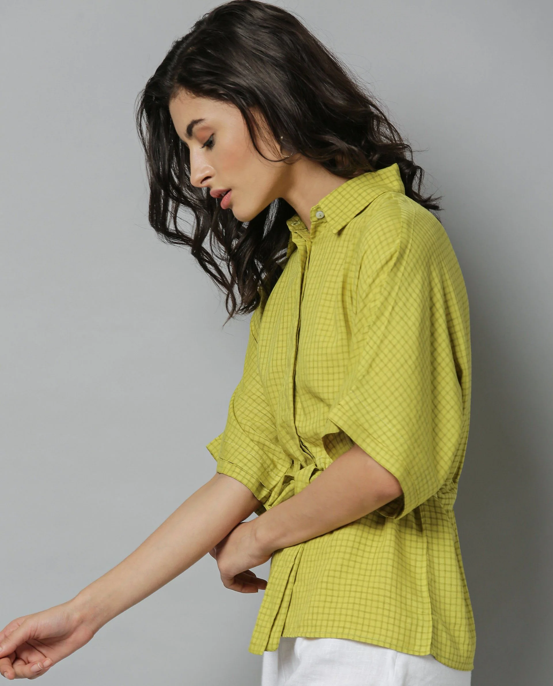 Rareism Women Dope Green Top Short Sleeves Checks - Image 5