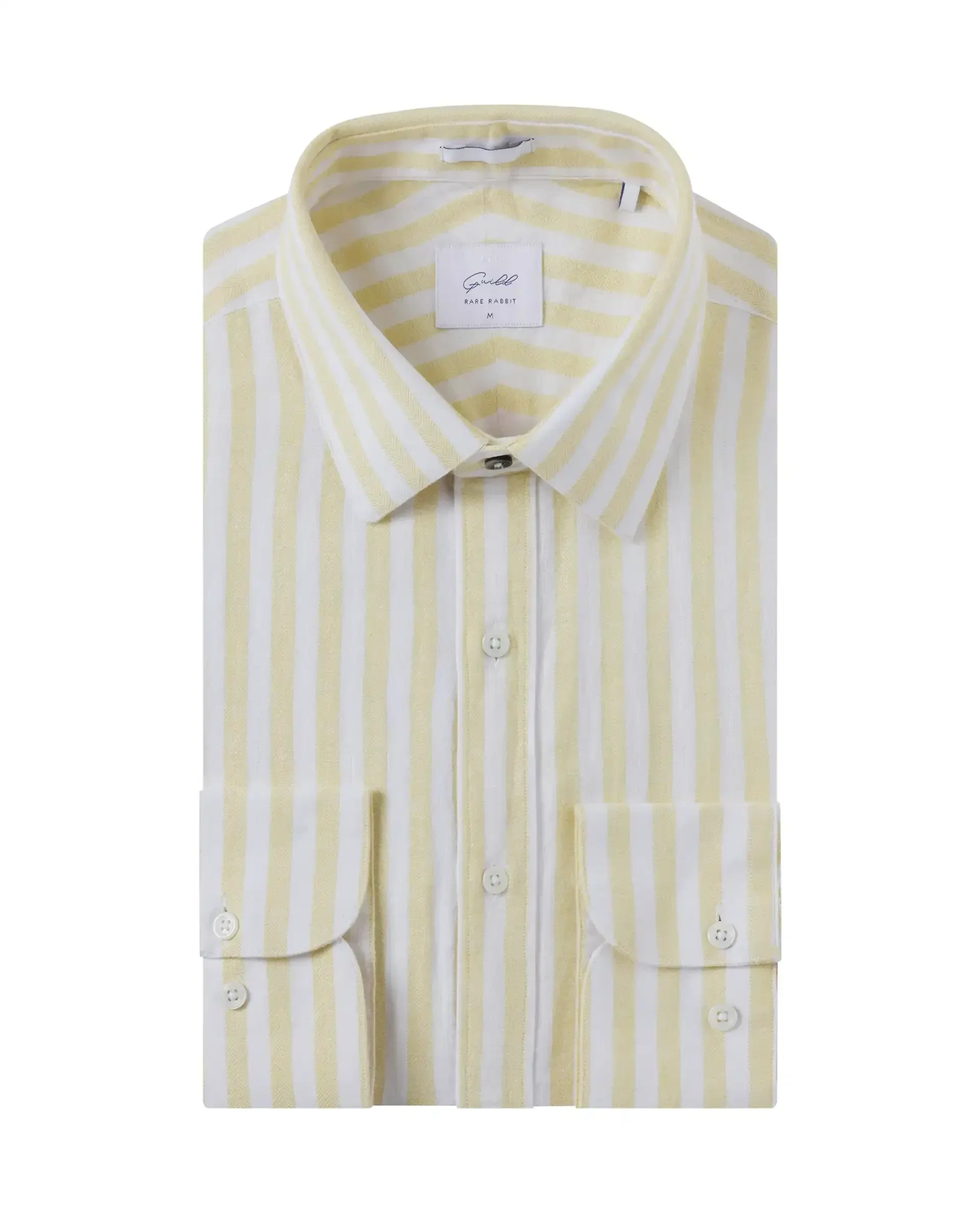 Rare Rabbit Men's Dopple Light Yellow Linen Blend Striped Print Regular Fit Full Sleeve Collared Shirt - Image 8