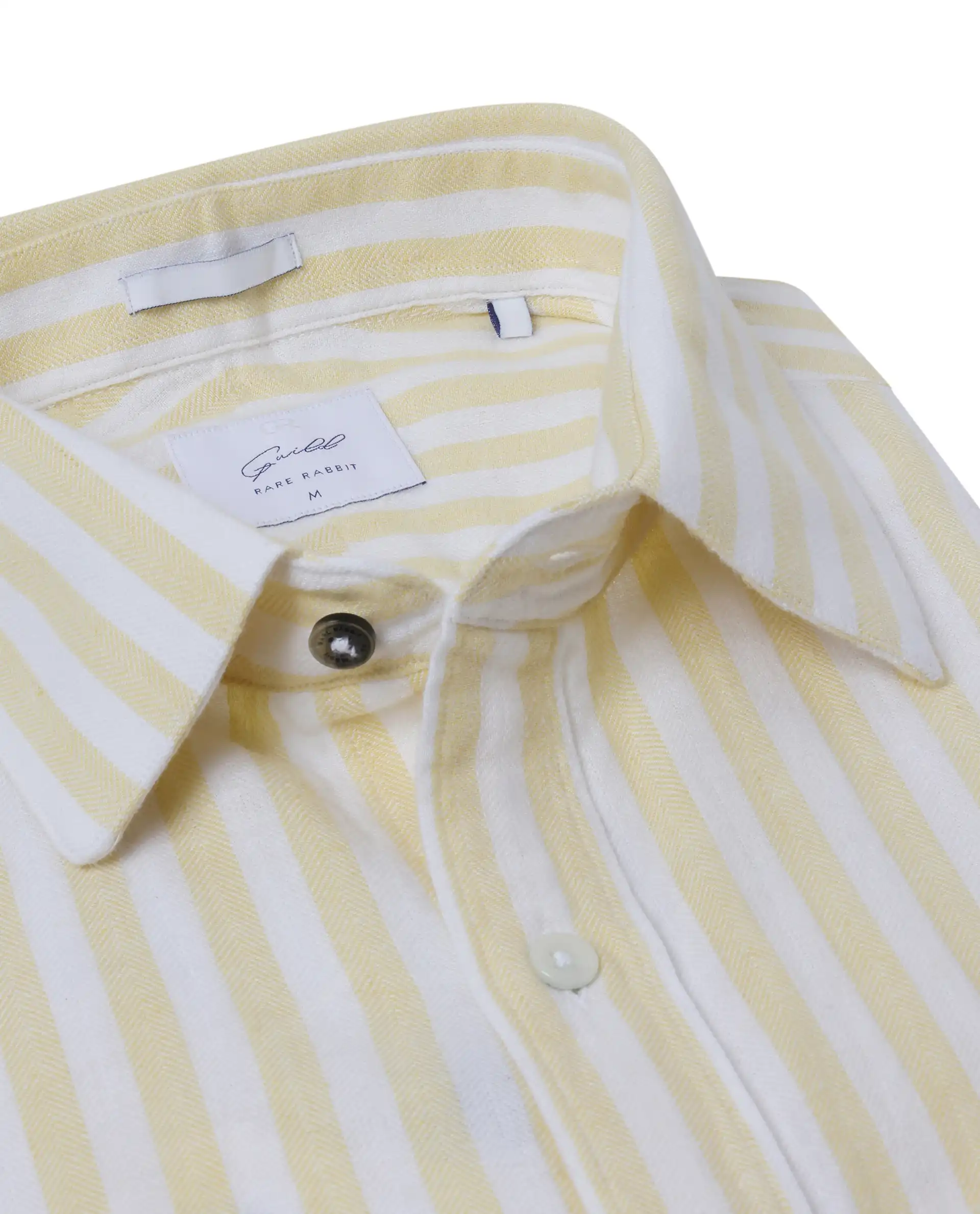 Rare Rabbit Men's Dopple Light Yellow Linen Blend Striped Print Regular Fit Full Sleeve Collared Shirt - Image 9