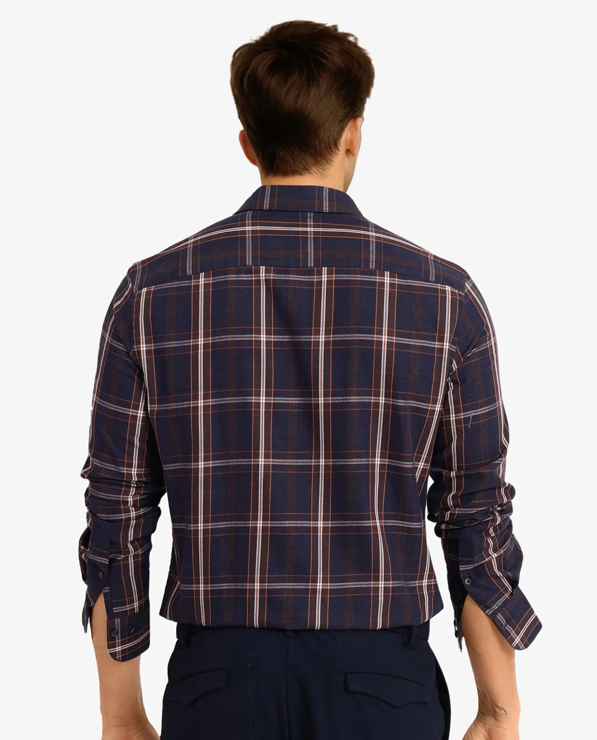 Rare Rabbit Men's Dor Navy Cotton Checked Print Regular Fit Full Sleeve Collared Shirt - Image 4