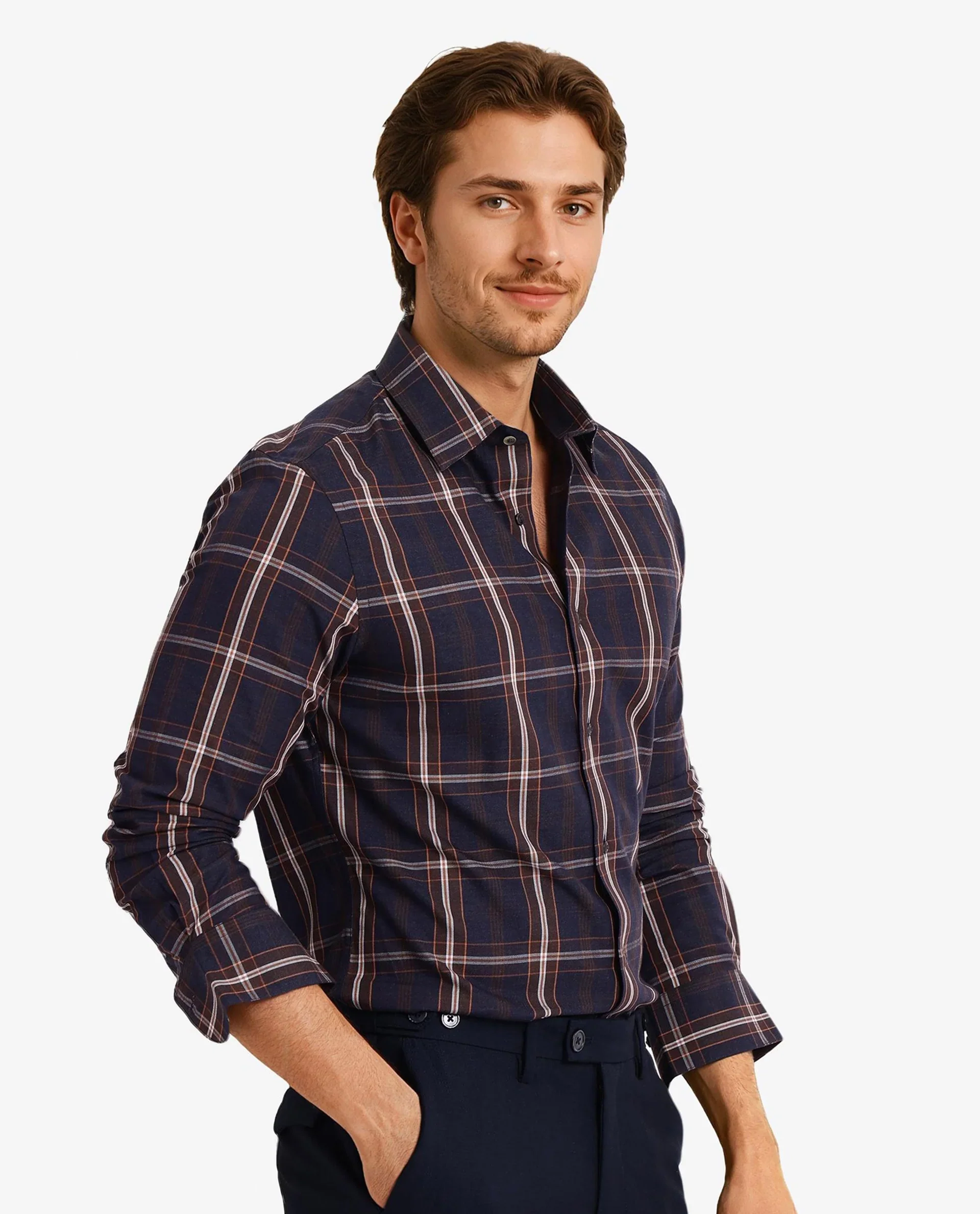 Rare Rabbit Men's Dor Navy Cotton Checked Print Regular Fit Full Sleeve Collared Shirt - Image 6