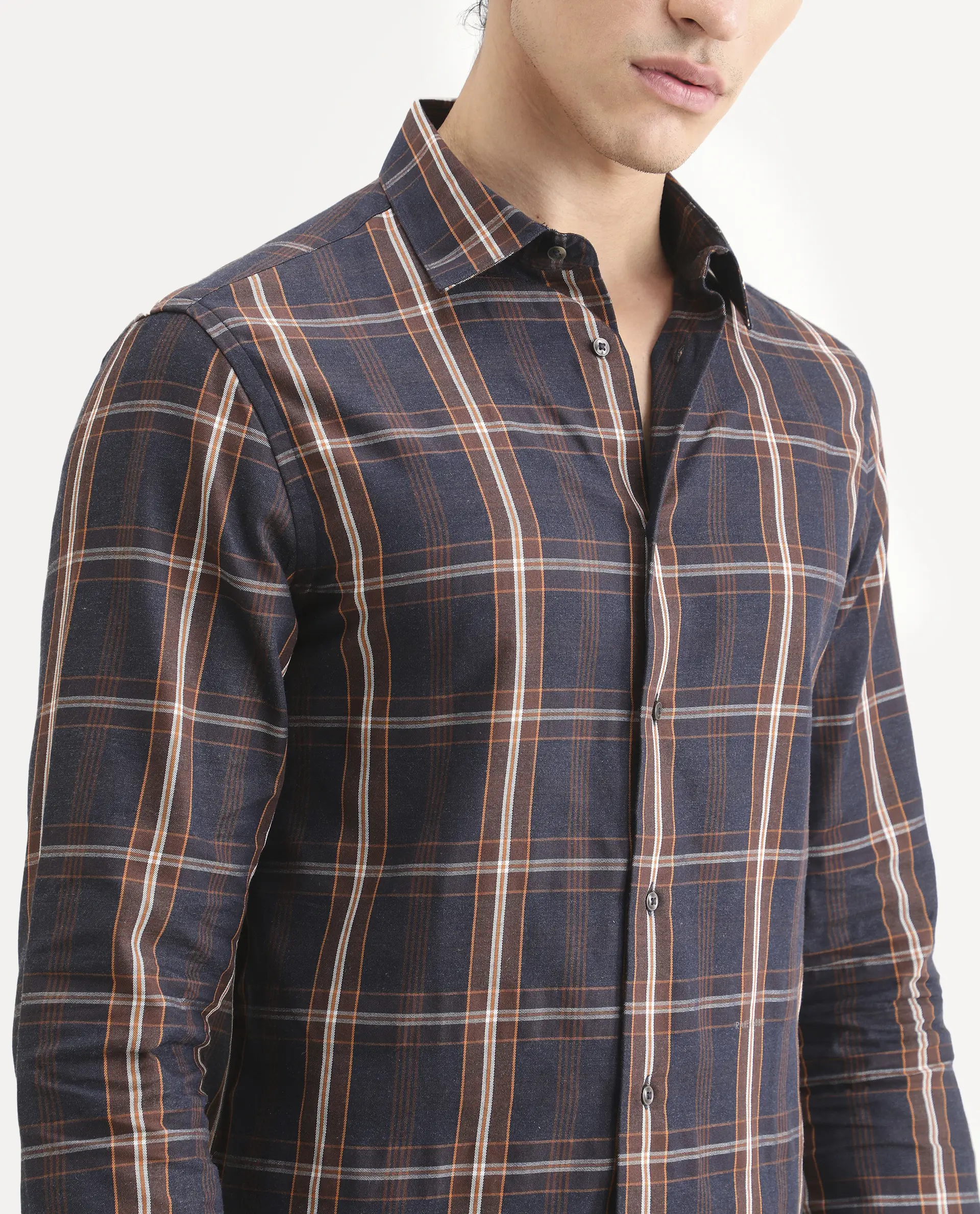 Rare Rabbit Men's Dor-S26 Navy Cotton Fabric Full Sleeve Spread Collar Regular Fit Checked Shirt - Image 3