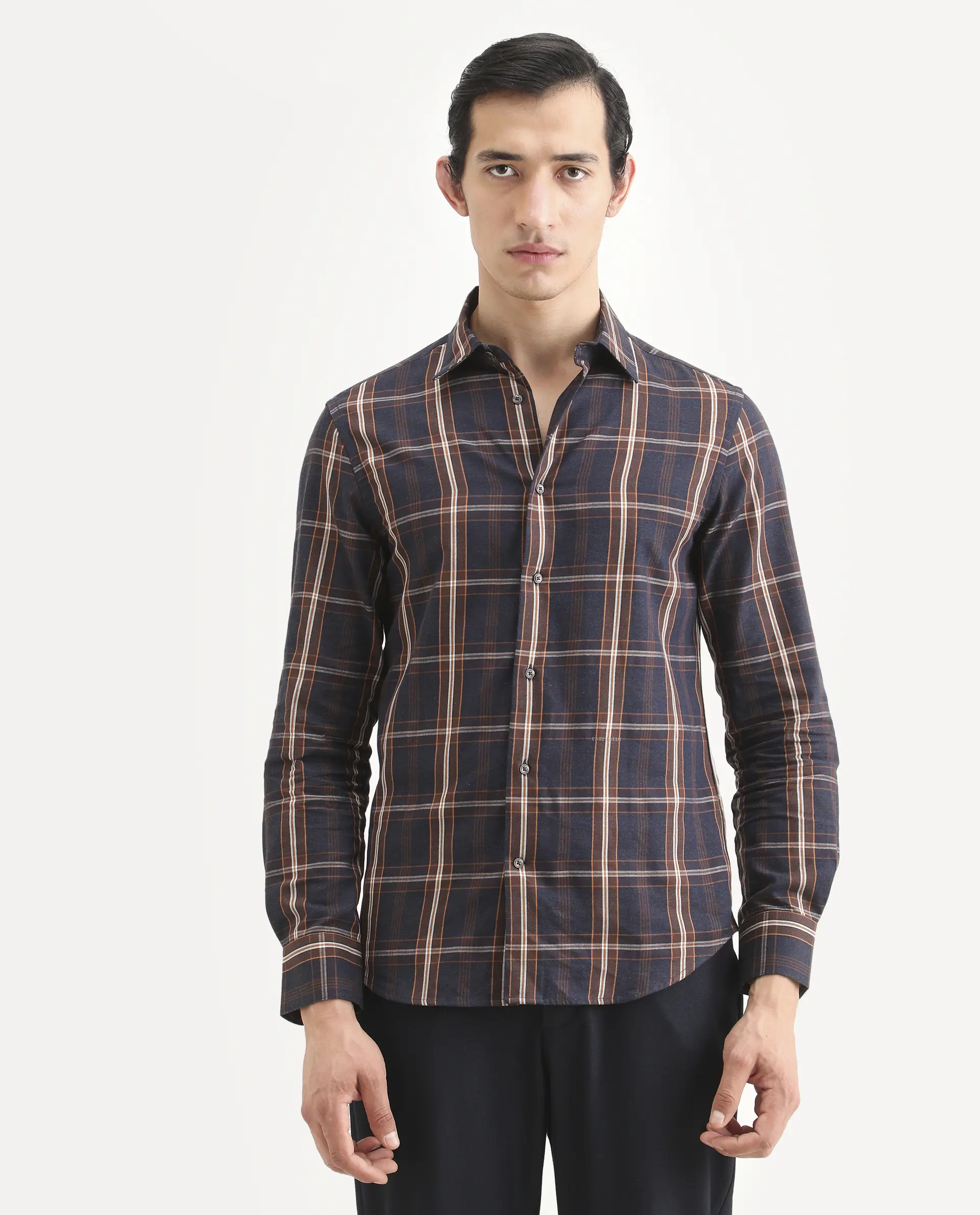 Rare Rabbit Men's Dor-S26 Navy Cotton Fabric Full Sleeve Spread Collar Regular Fit Checked Shirt - Image 4