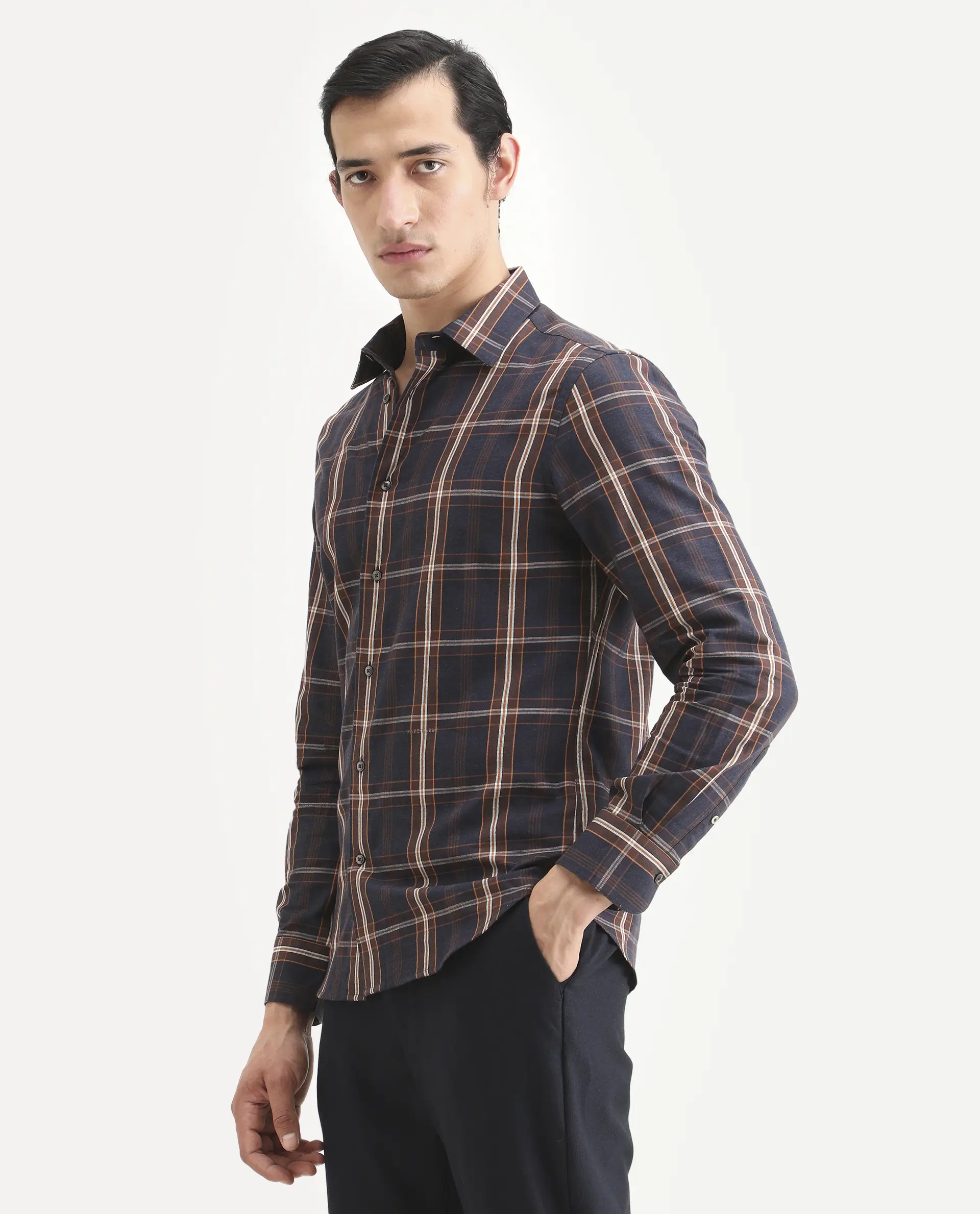 Rare Rabbit Men's Dor-S26 Navy Cotton Fabric Full Sleeve Spread Collar Regular Fit Checked Shirt - Image 5