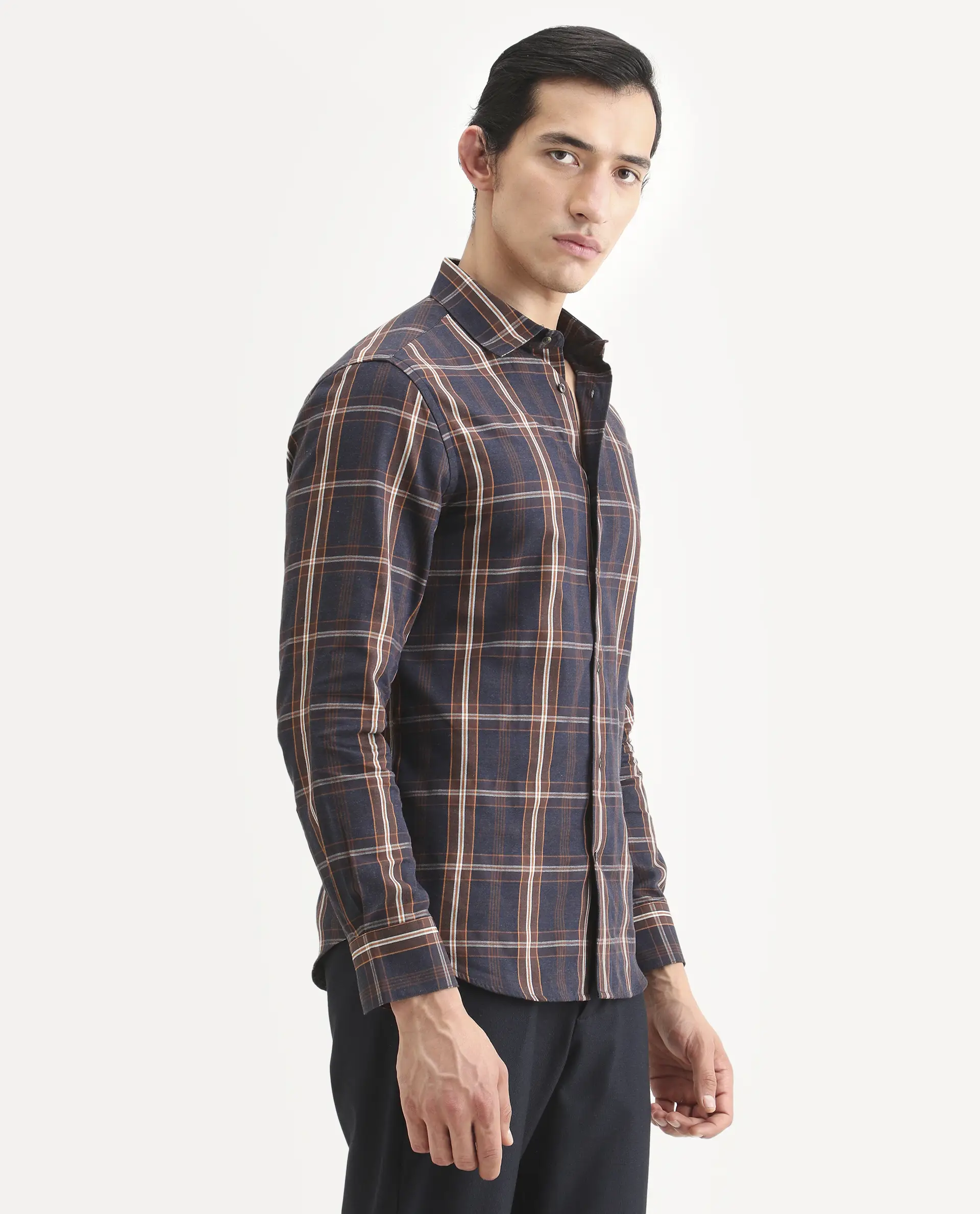 Rare Rabbit Men's Dor-S26 Navy Cotton Fabric Full Sleeve Spread Collar Regular Fit Checked Shirt - Image 6