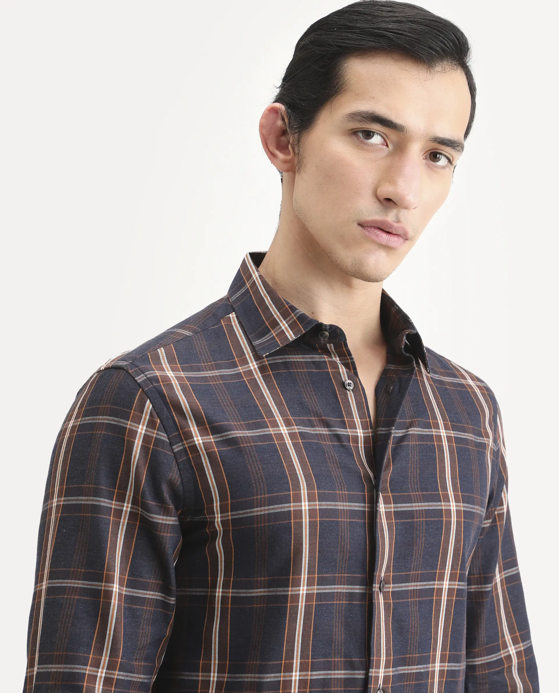 Rare Rabbit Men's Dor-S26 Navy Cotton Fabric Full Sleeve Spread Collar Regular Fit Checked Shirt - Image 7