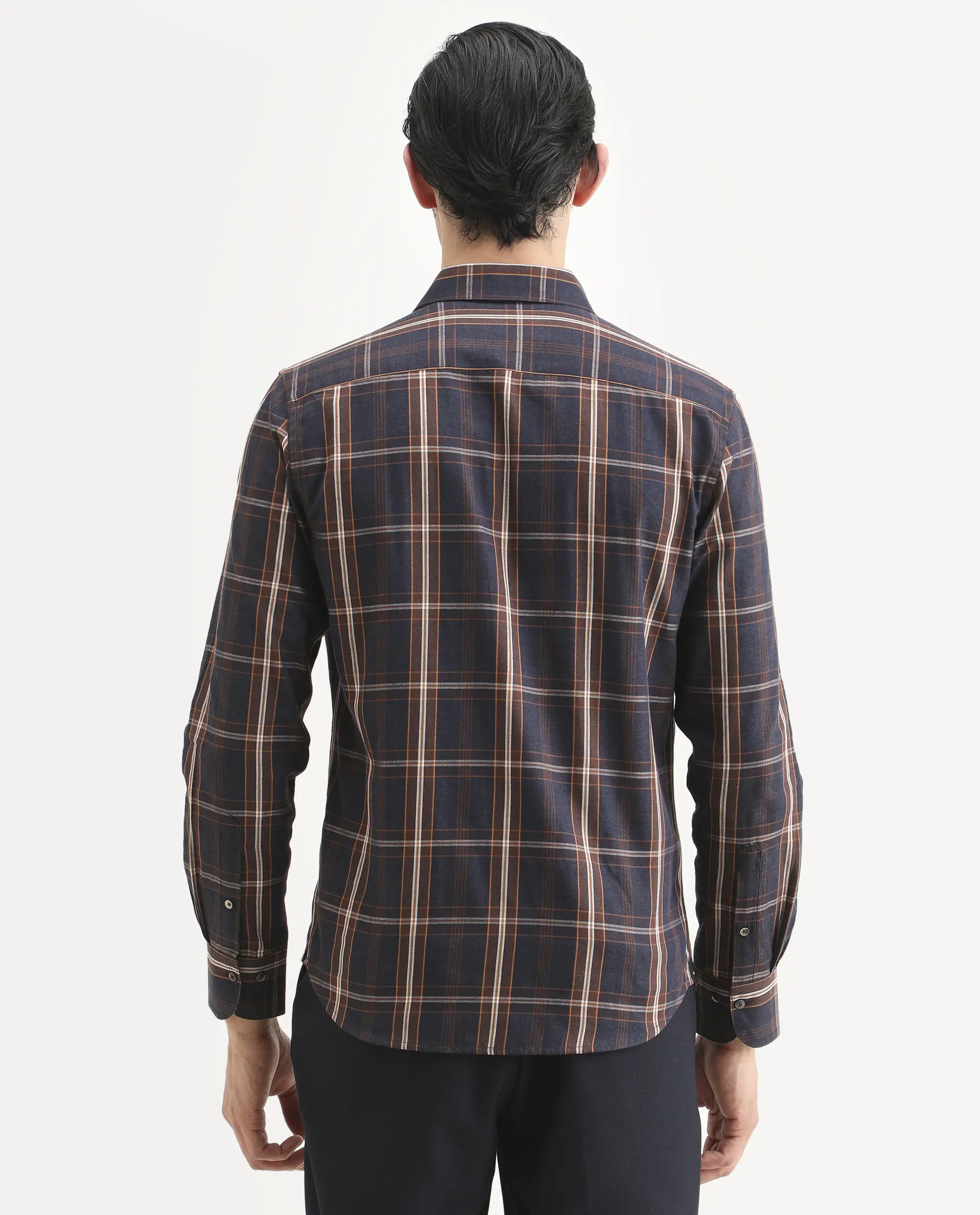Rare Rabbit Men's Dor-S26 Navy Cotton Fabric Full Sleeve Spread Collar Regular Fit Checked Shirt - Image 8
