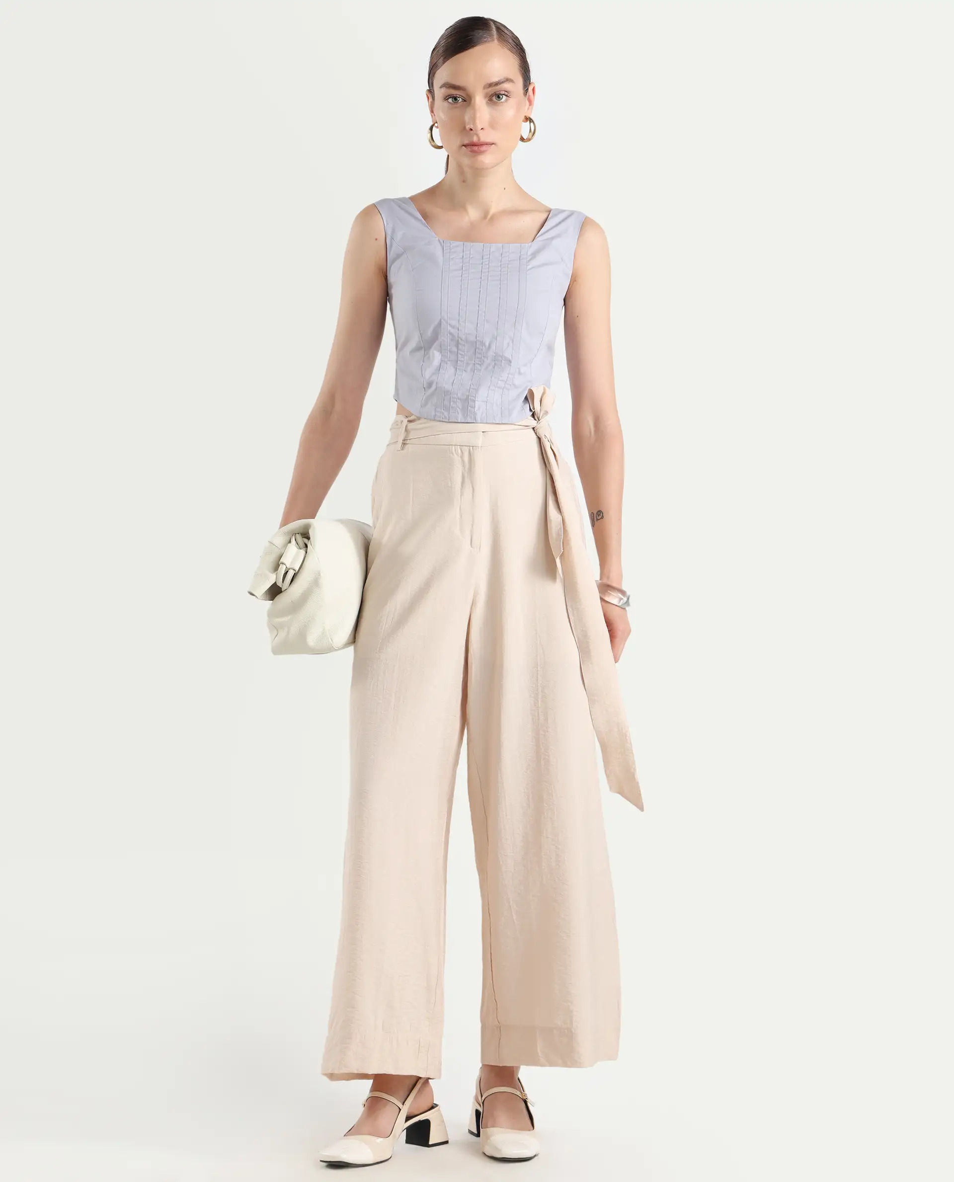 Rareism Women's Dordo Light Blue Cotton Square Neck Dyed Sleeveless Crop Fitted Top - Image 2