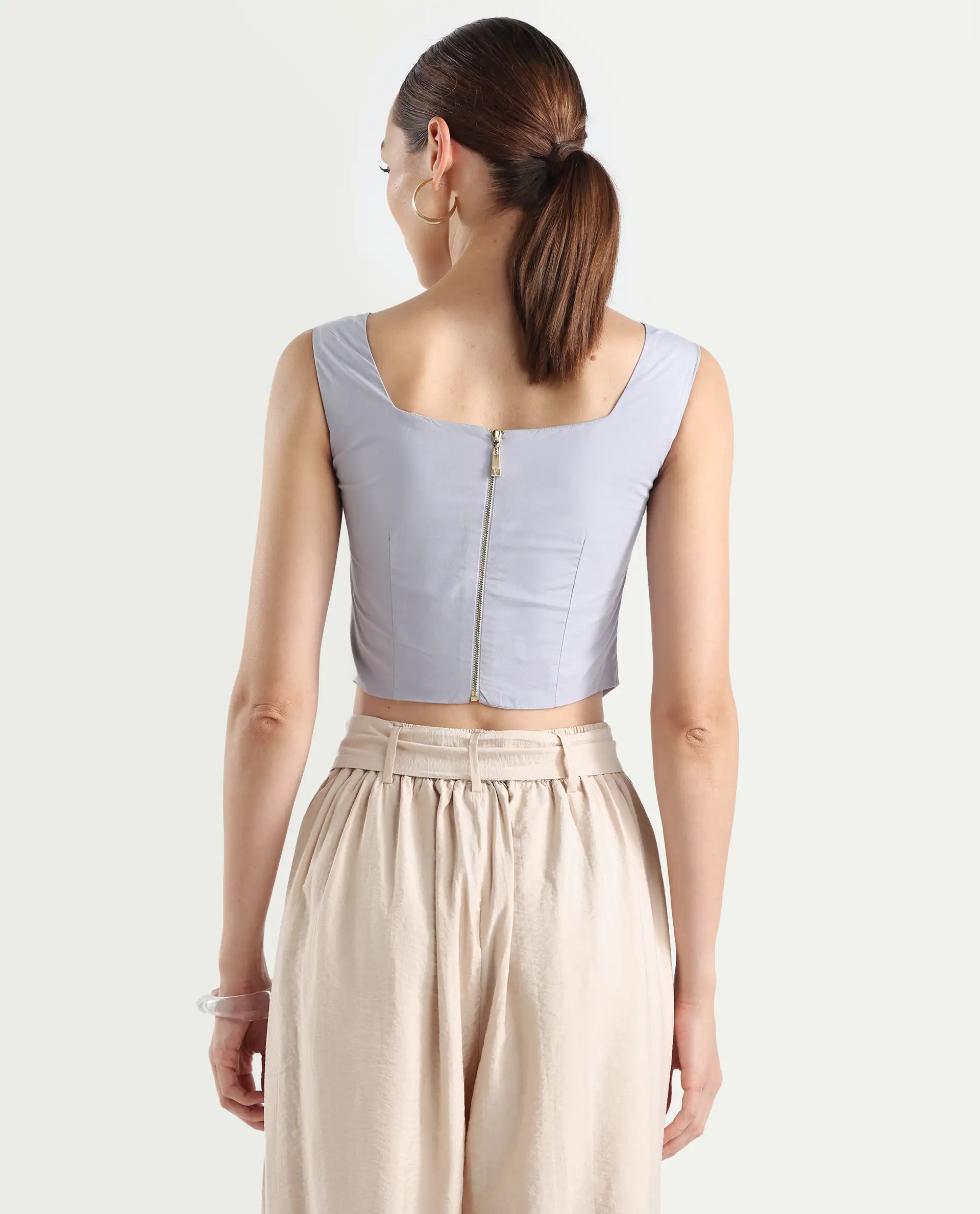Rareism Women's Dordo Light Blue Cotton Square Neck Dyed Sleeveless Crop Fitted Top - Image 8