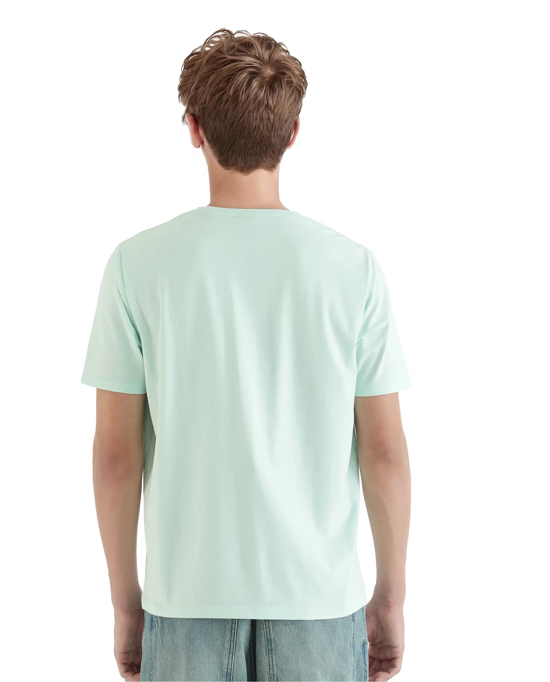 Rare Rabbit Men's Dorl Light Blue Cotton Blend Graphic Print Regular Fit Half Sleeve Crew Neck T-Shirt - Image 4