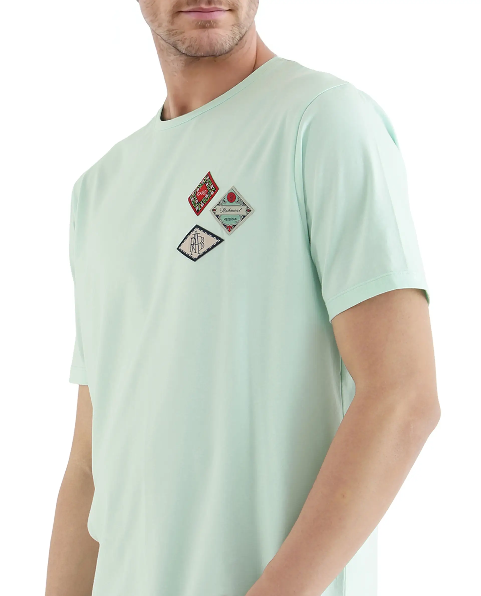 Rare Rabbit Men's Dorl Light Blue Cotton Blend Graphic Print Regular Fit Half Sleeve Crew Neck T-Shirt - Image 5