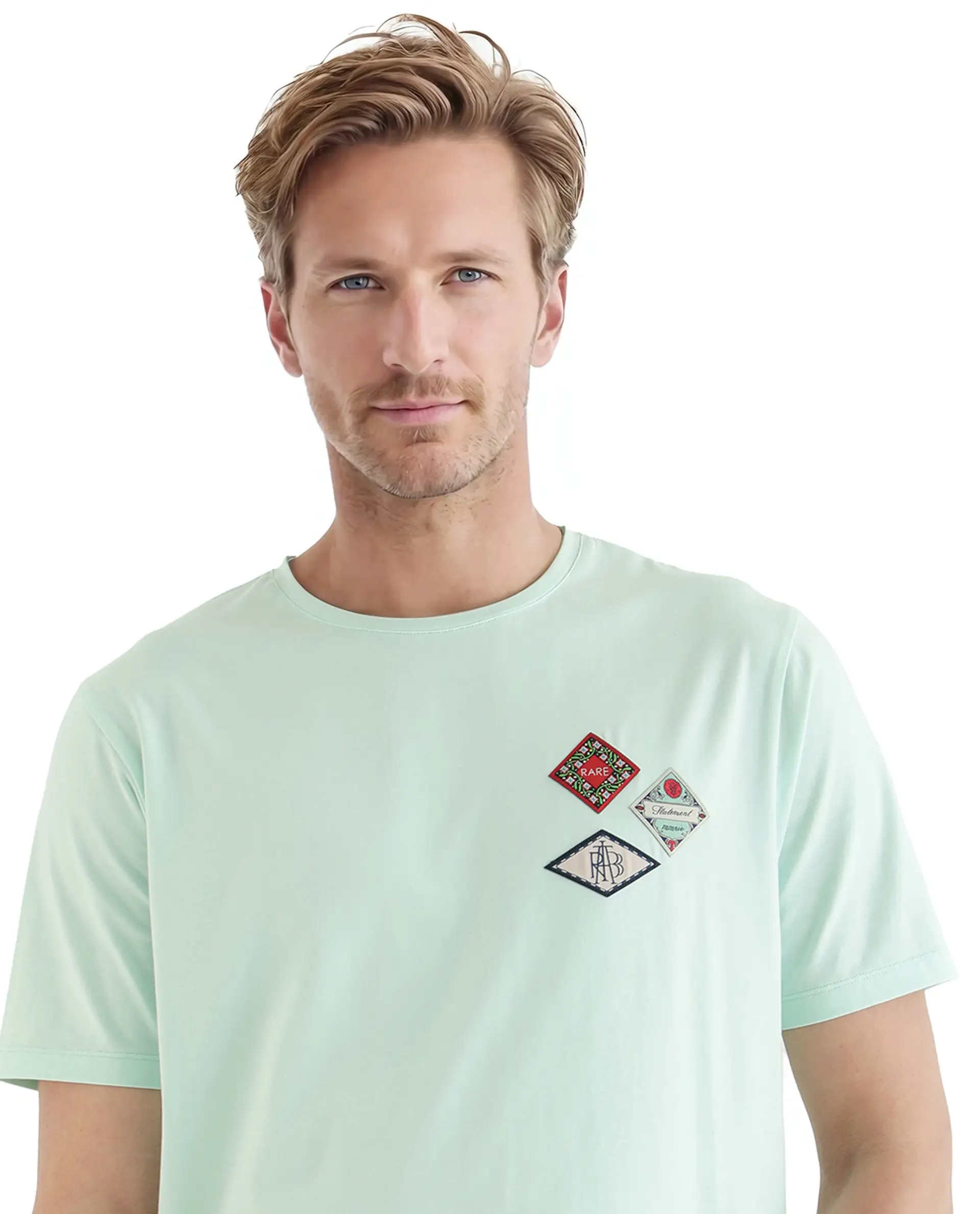 Rare Rabbit Men's Dorl Light Blue Cotton Blend Graphic Print Regular Fit Half Sleeve Crew Neck T-Shirt - Image 8