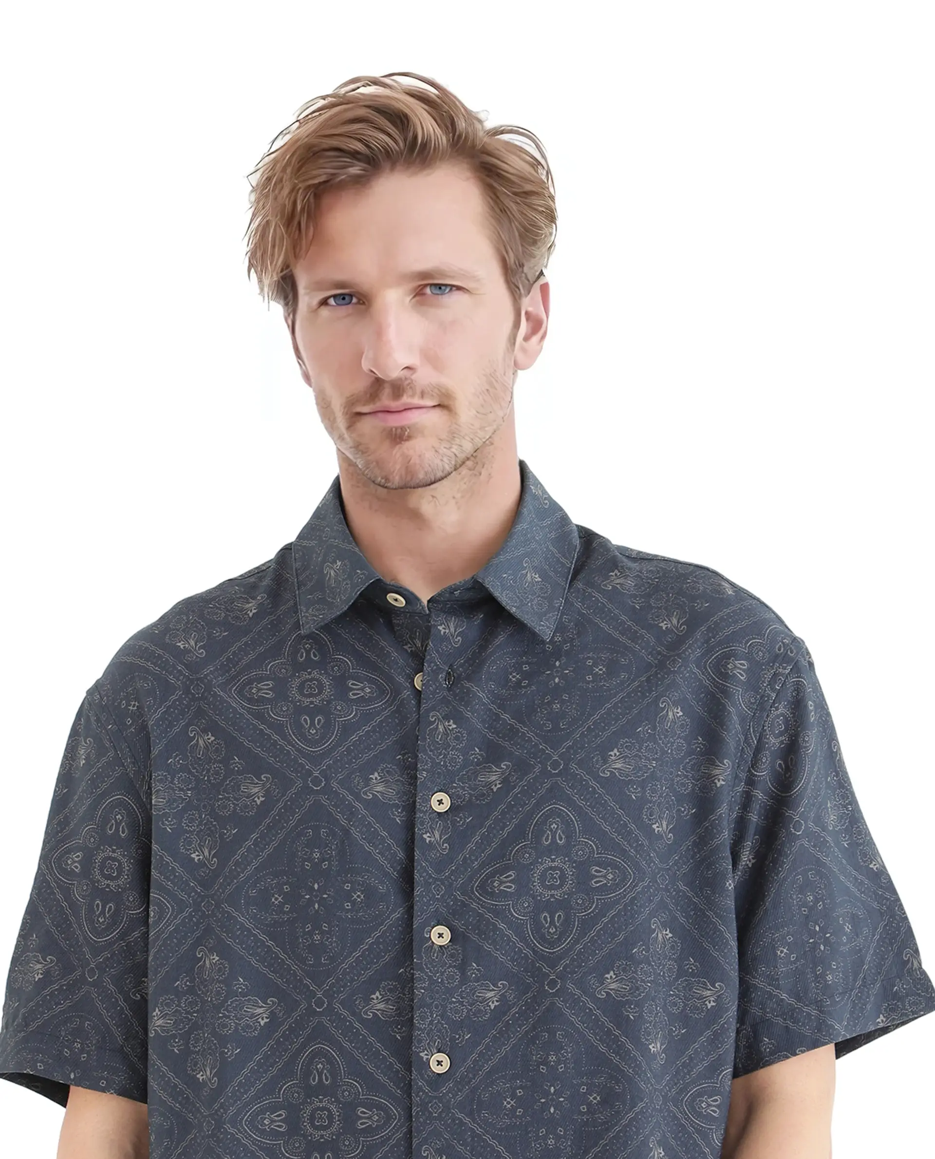Rare Rabbit Men's Dorm Navy Cotton Blend Geometric Print Regular Fit Half Sleeve Collared Shirt - Image 6