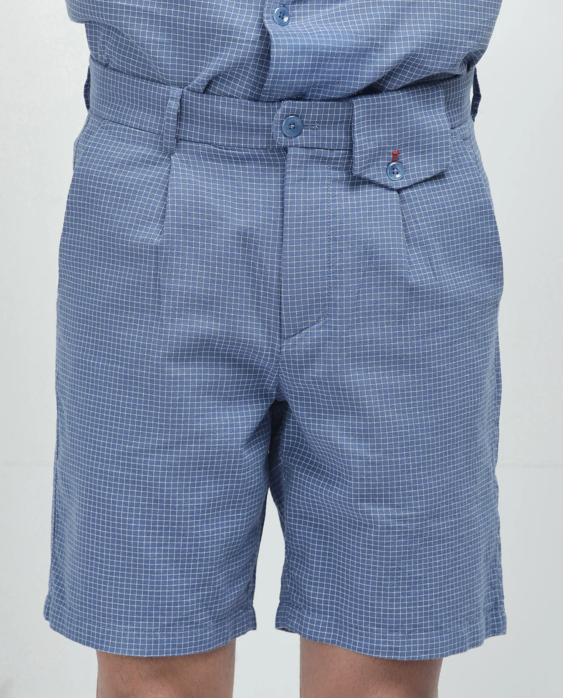 Rare Rabbit Men's Dorn Blue Cotton Checked Print Relaxed Fit Shorts - Image 3