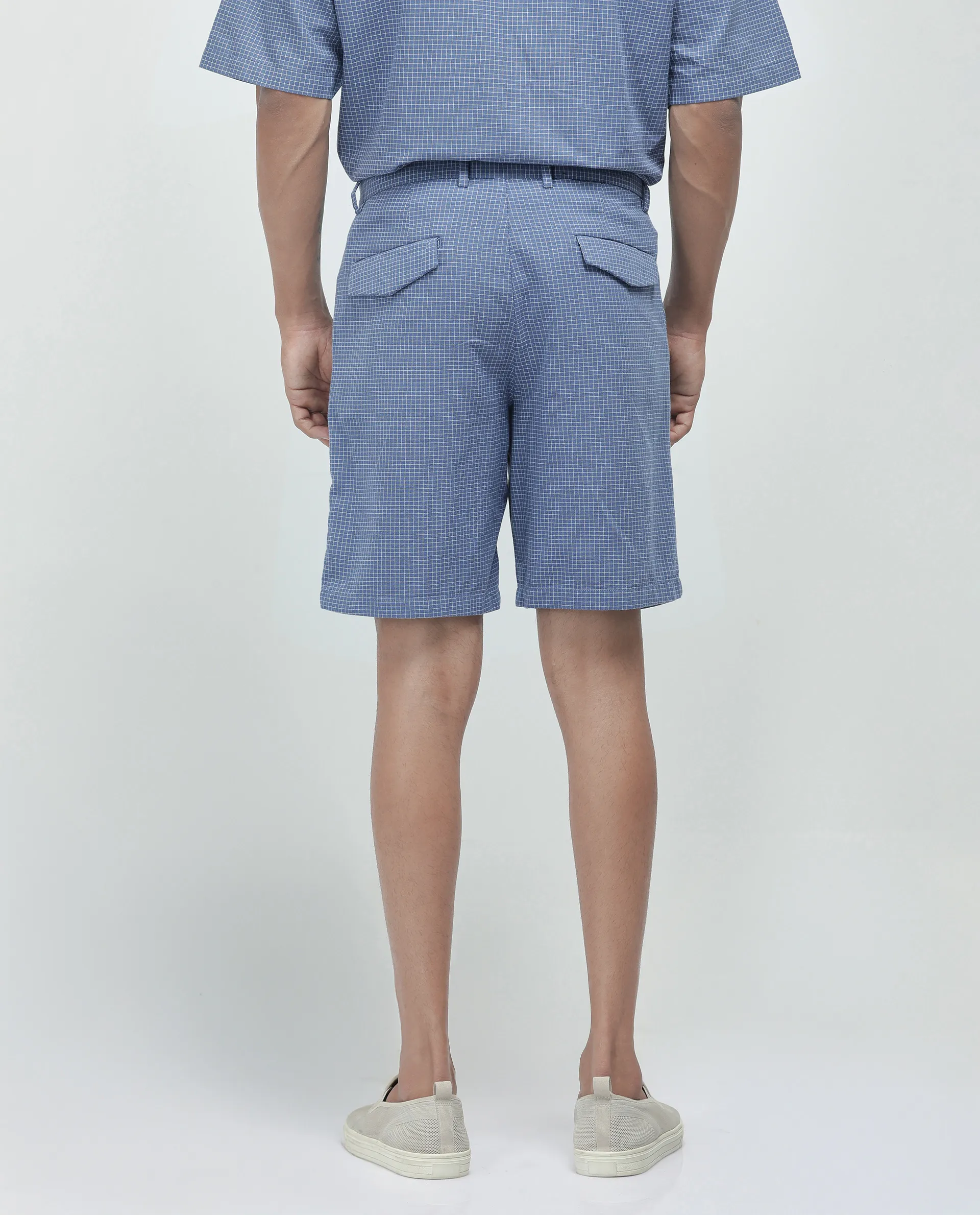 Rare Rabbit Men's Dorn Blue Cotton Checked Print Relaxed Fit Shorts - Image 6