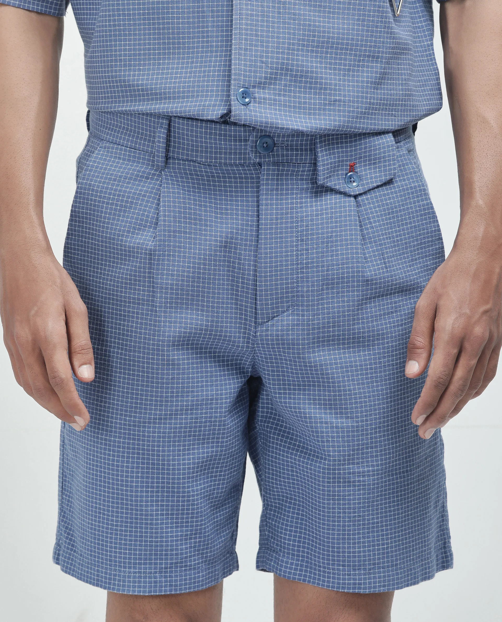 Rare Rabbit Men's Dorn Blue Cotton Checked Print Relaxed Fit Shorts - Image 8