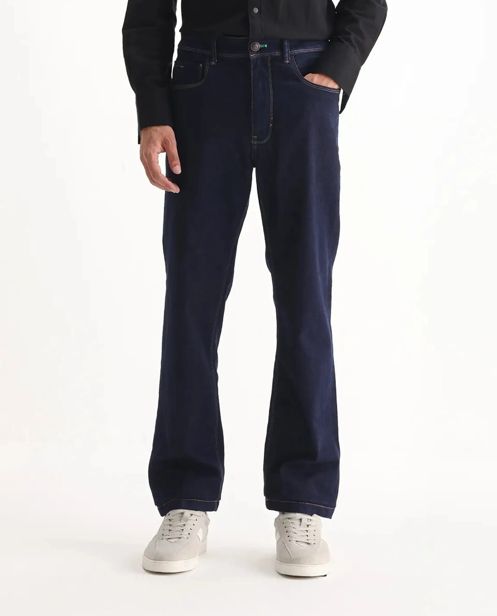 Rare Rabbit Men's Doros Navy Cotton Blend Plain Morris Regular Fit Jeans - Image 10