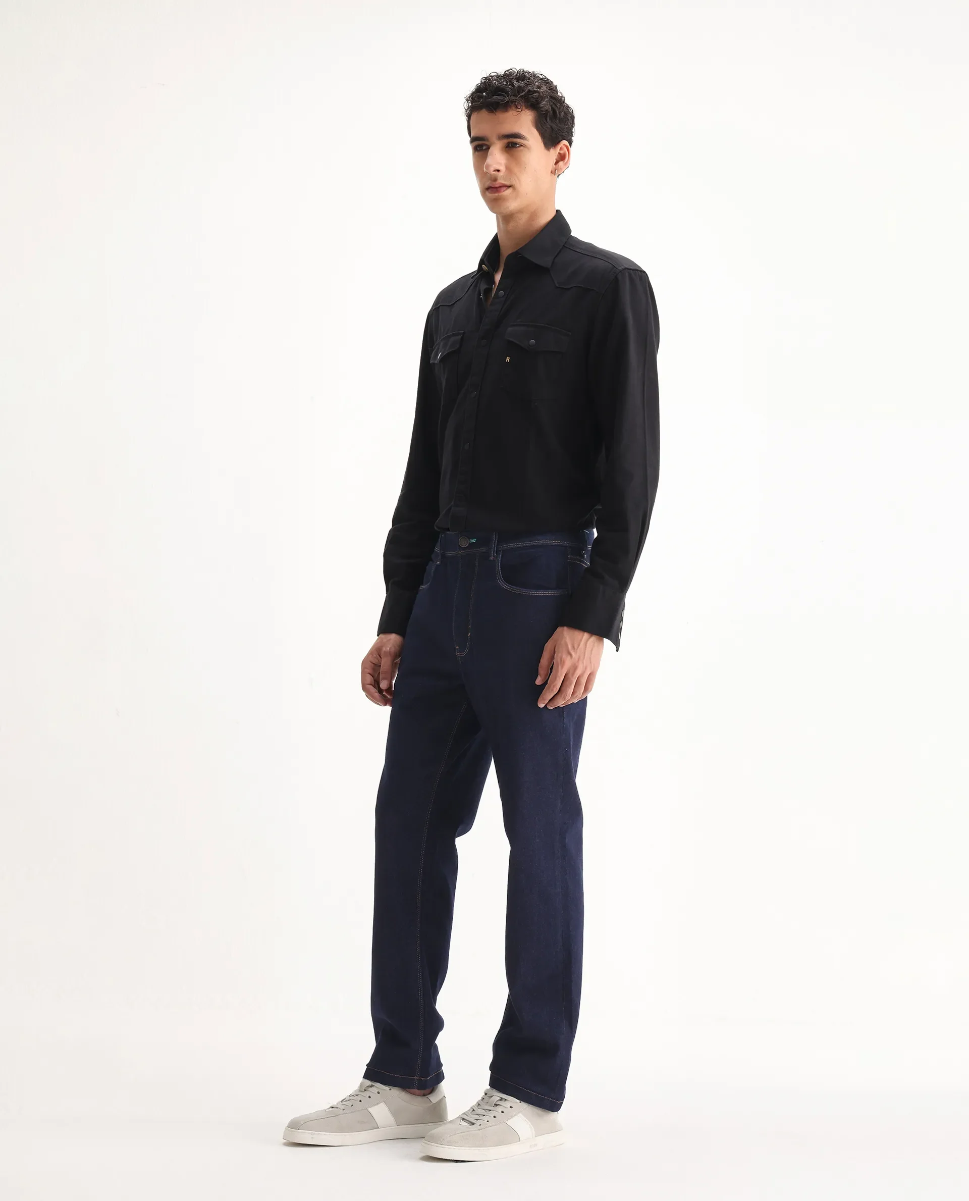 Rare Rabbit Men's Doros Navy Cotton Blend Plain Morris Regular Fit Jeans - Image 5