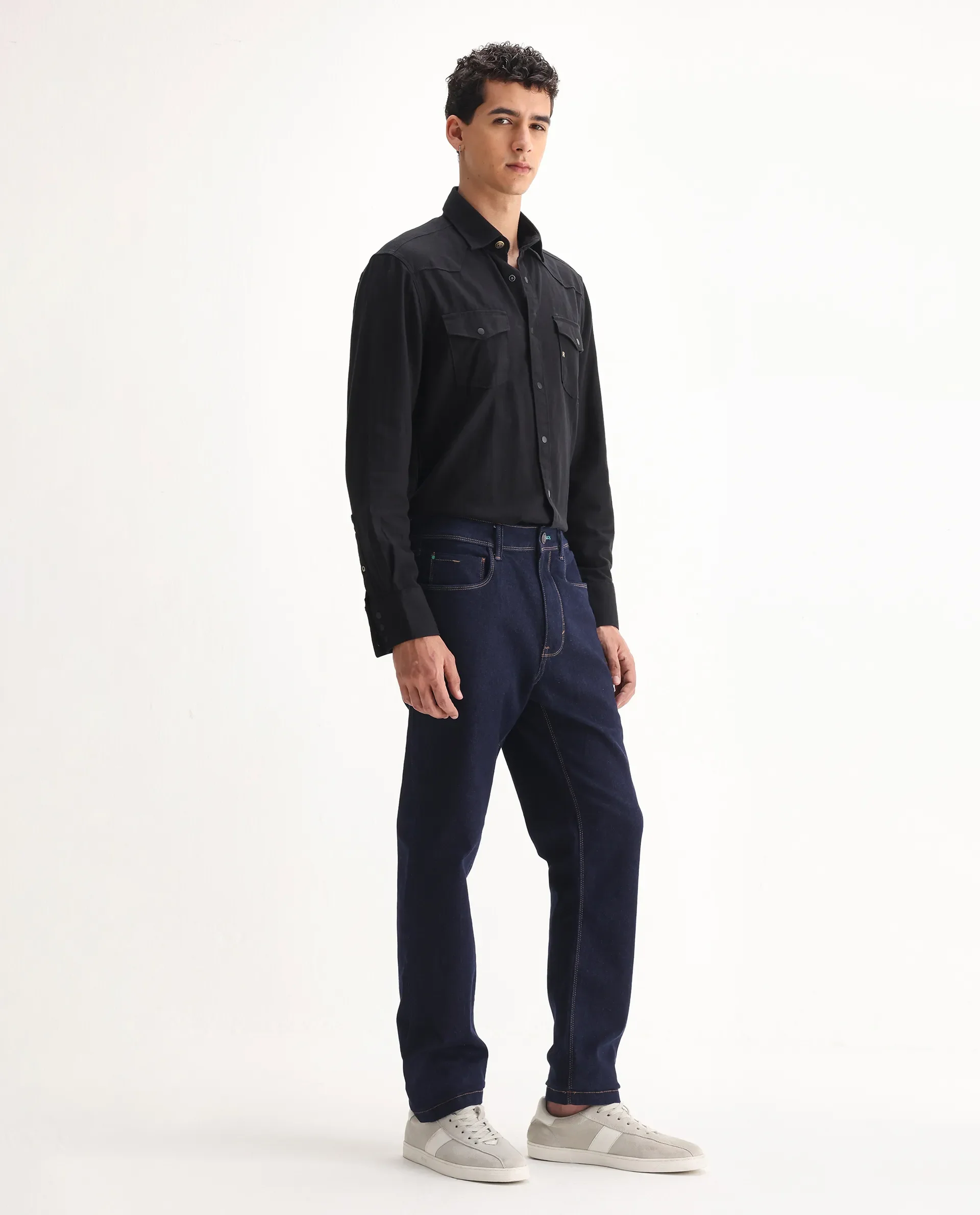 Rare Rabbit Men's Doros Navy Cotton Blend Plain Morris Regular Fit Jeans - Image 7
