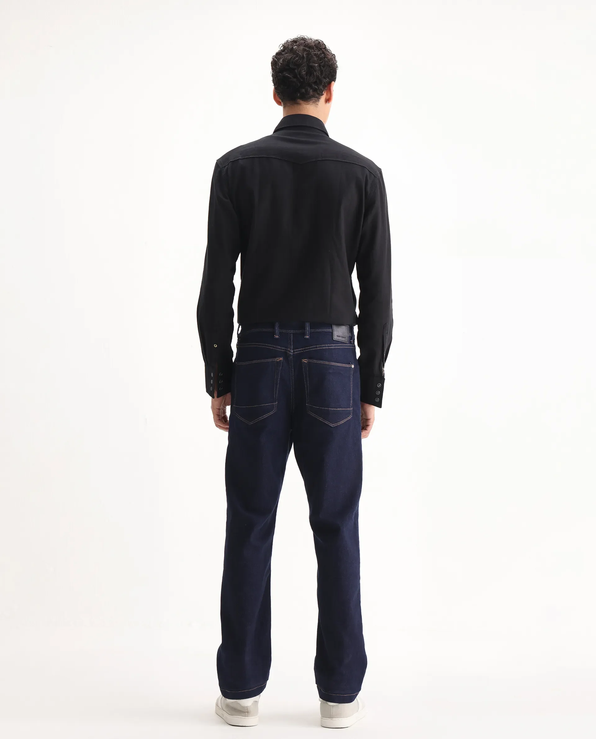 Rare Rabbit Men's Doros Navy Cotton Blend Plain Morris Regular Fit Jeans - Image 9