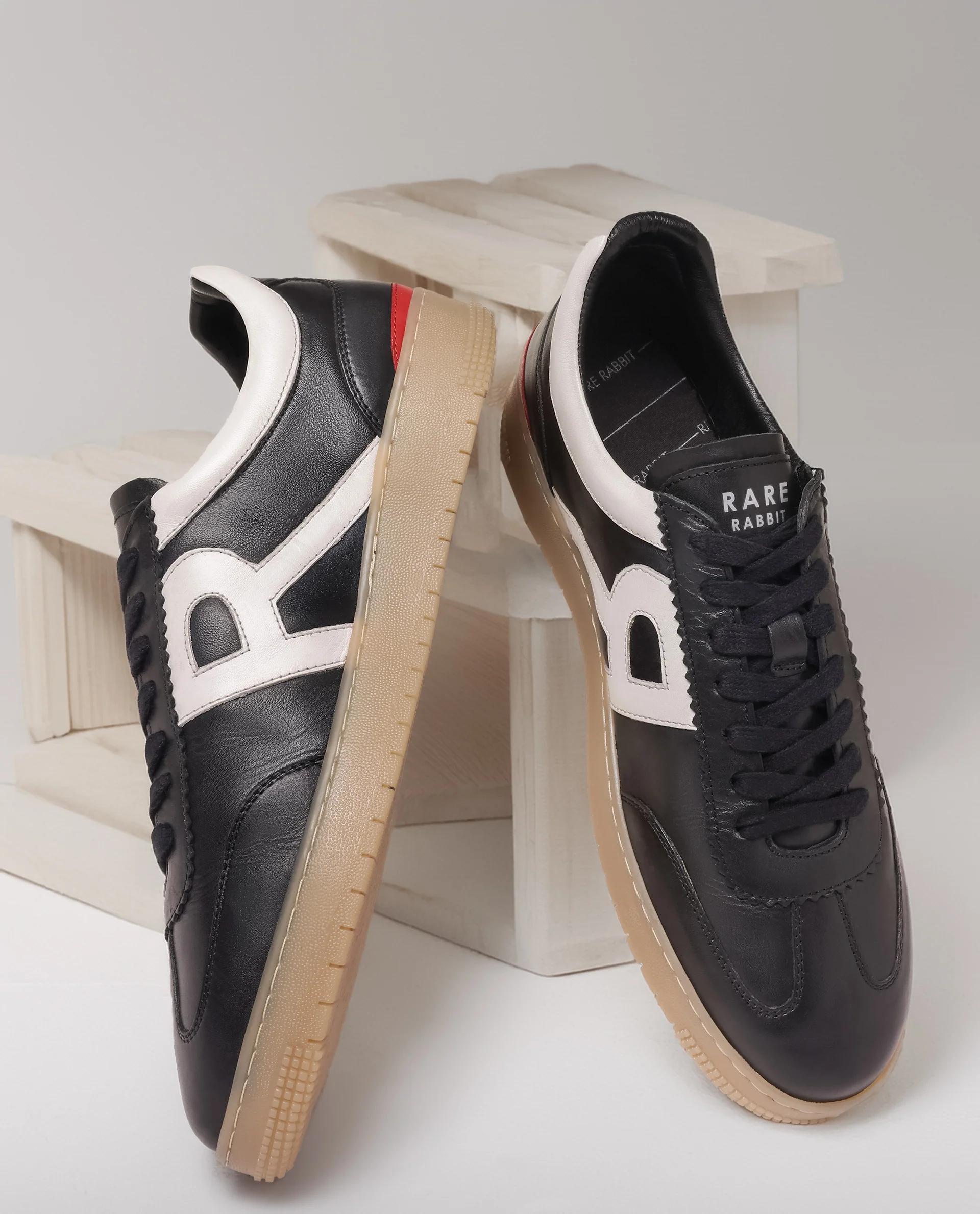 Rare Rabbit Men's Dorset Pro Black Genuine Leather Shoes Low-Top Lace-Up Dual Tone Sneaker Shoes - Image 2