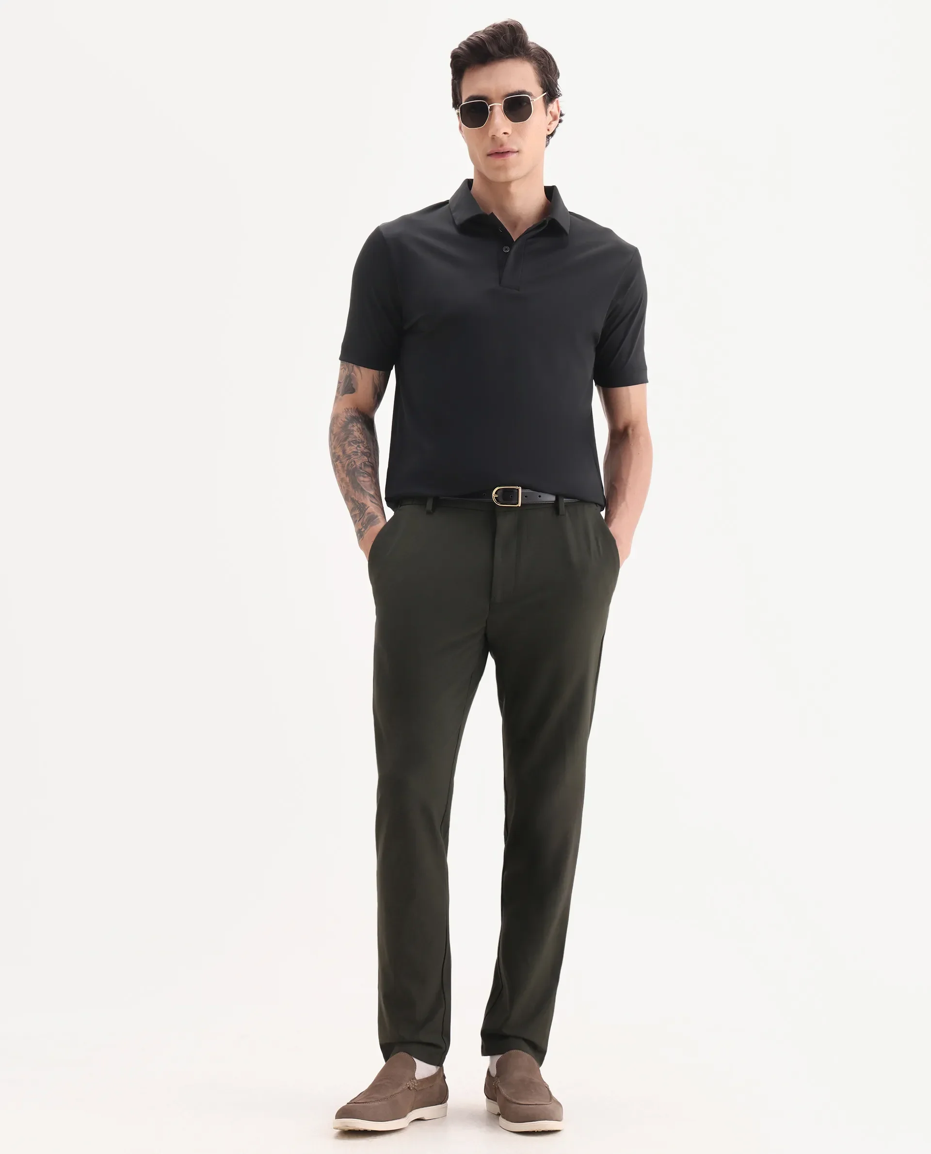 Rare Rabbit Men's Dort Black Nylon Blend Fabric Half Sleeve Spread Collar Plain Polo - Image 2