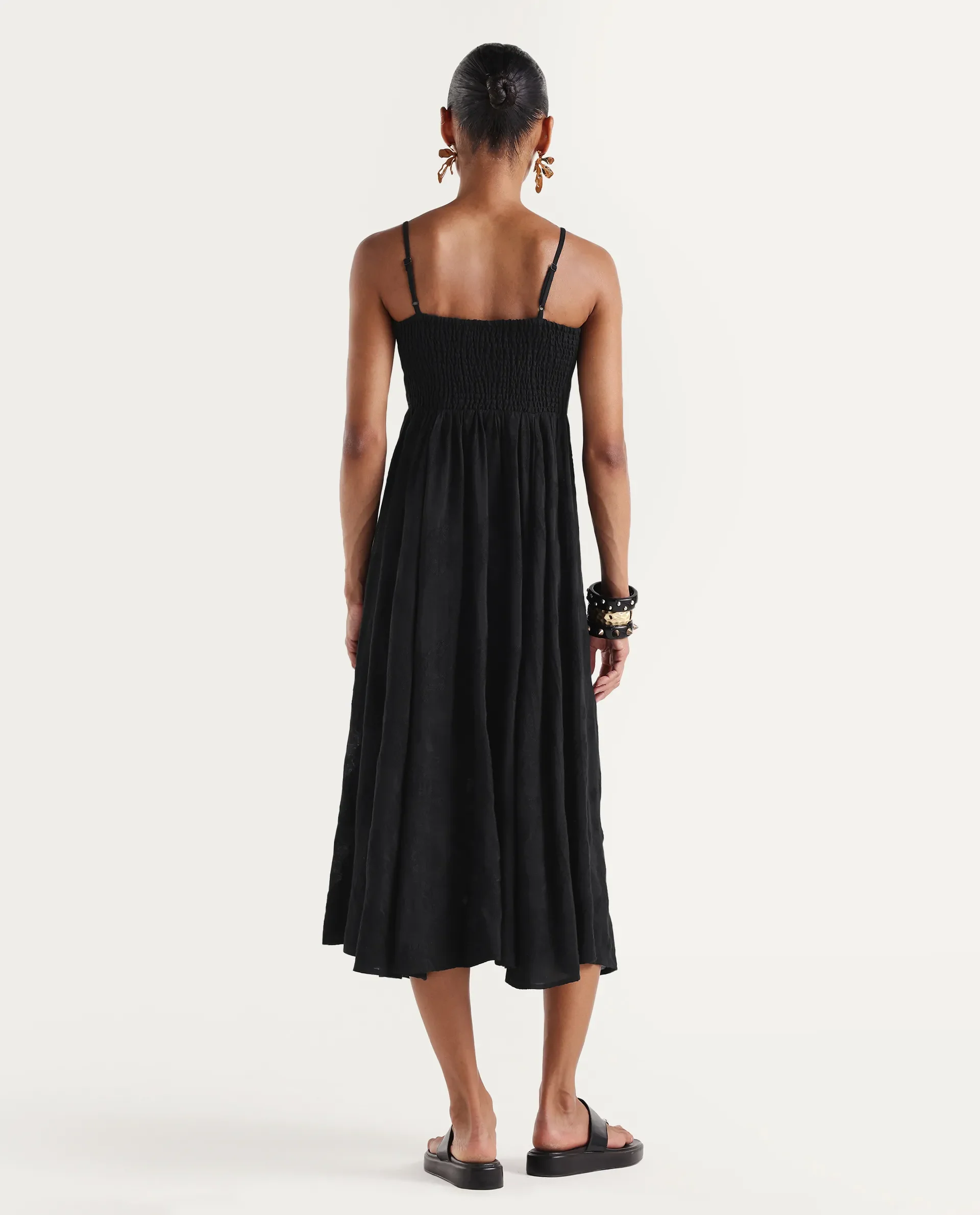 Rareism Women's Dosthu Black Viscose Blend Tube Elastic Fit And Flare Jacquard Print Dress - Image 7