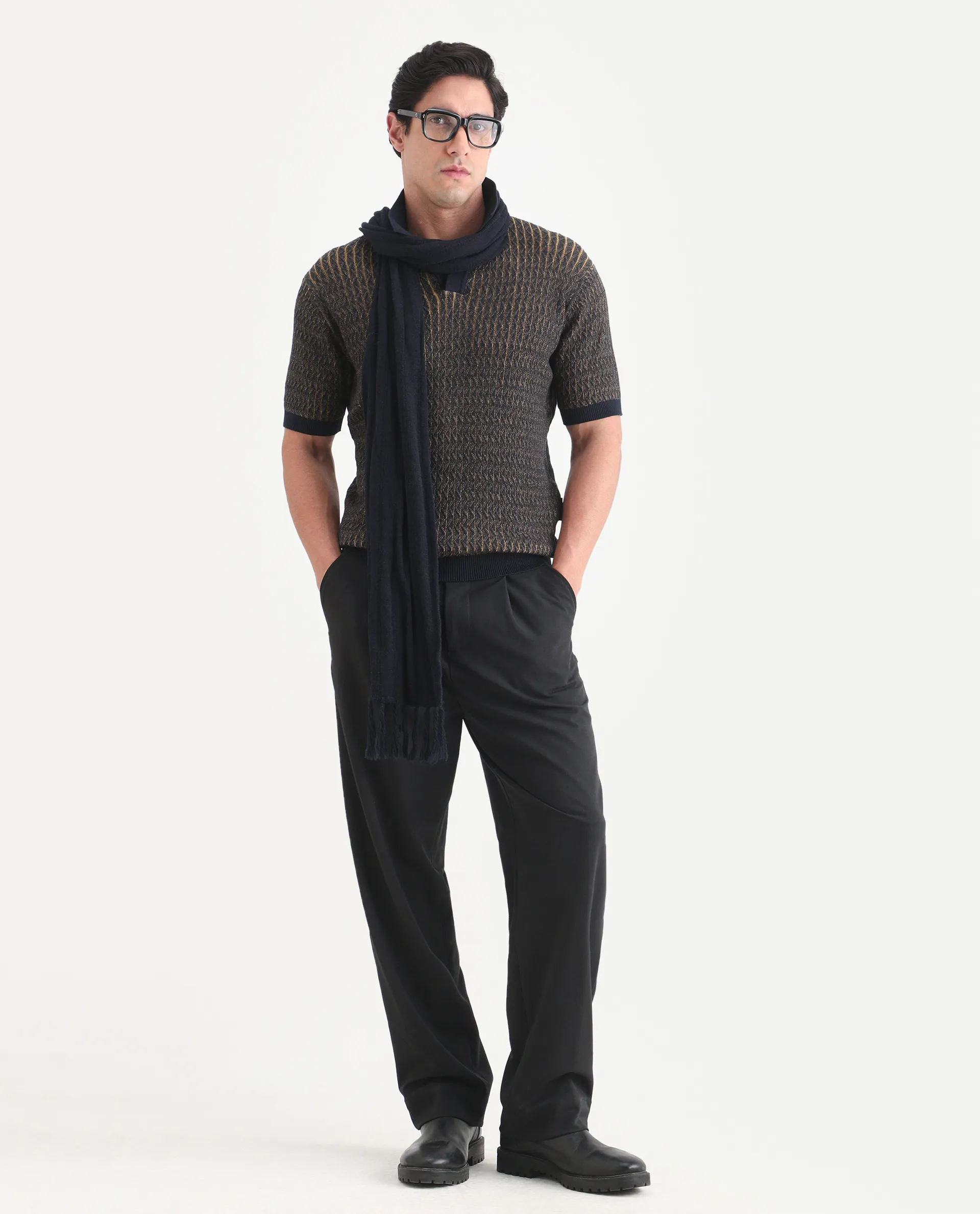 Rare Rabbit Men's Dot Navy Cotton Fabric Half Sleeve Regular Fit Textured Polo - Image 2