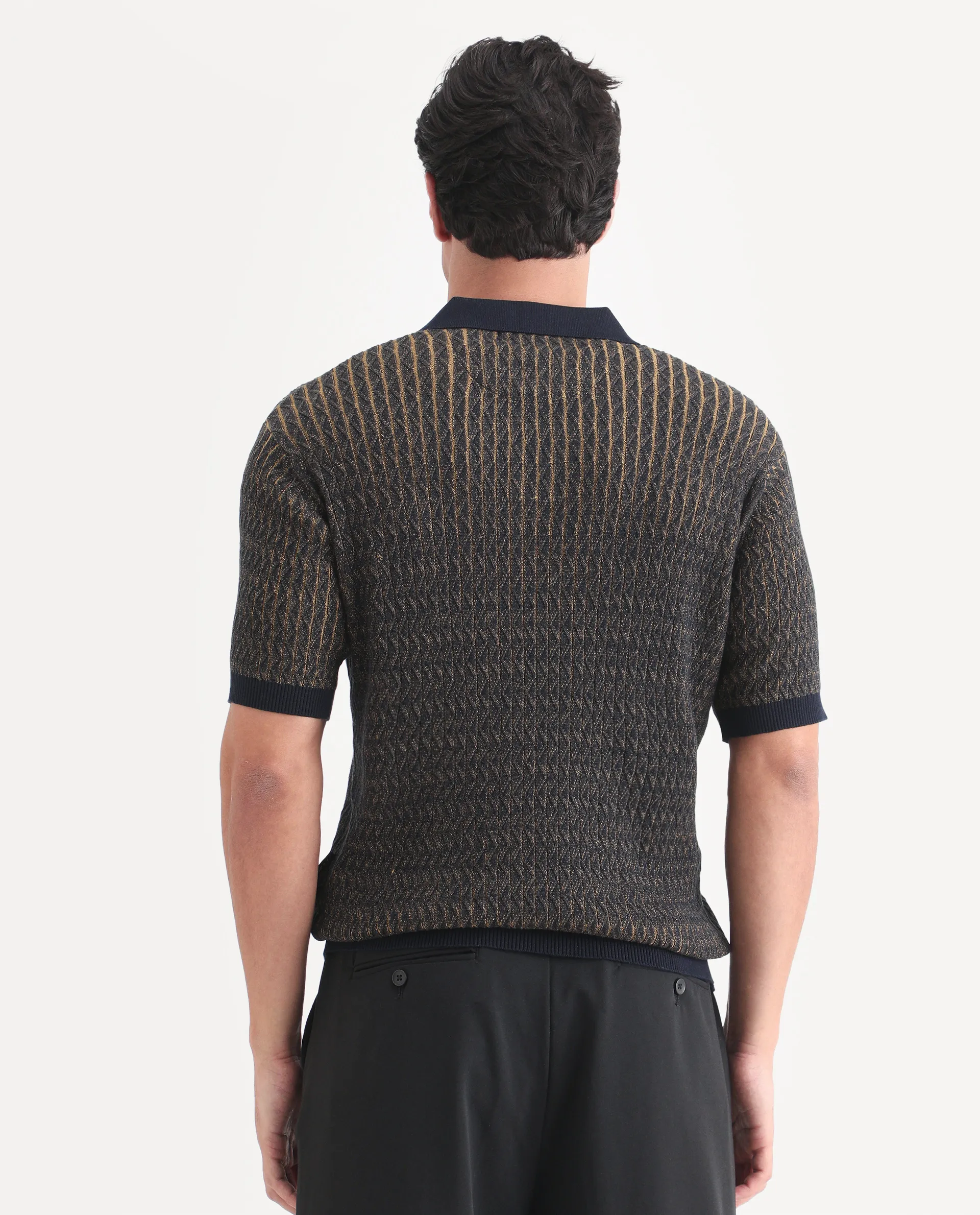 Rare Rabbit Men's Dot Navy Cotton Fabric Half Sleeve Regular Fit Textured Polo - Image 7