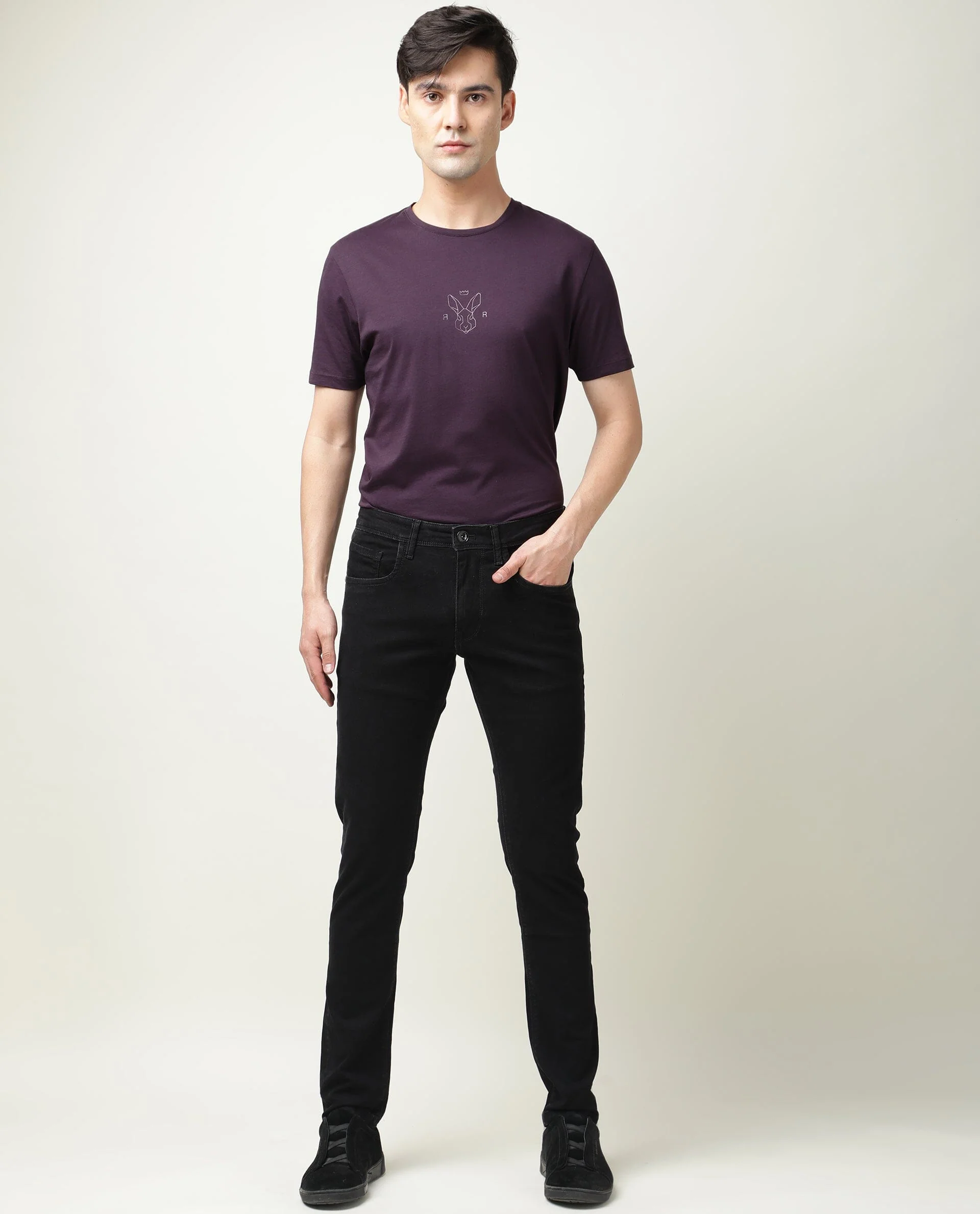 Rare Rabbit Men's Double Black 2 Black Cotton Plain Hawk Slim Fit Jeans - Image 10