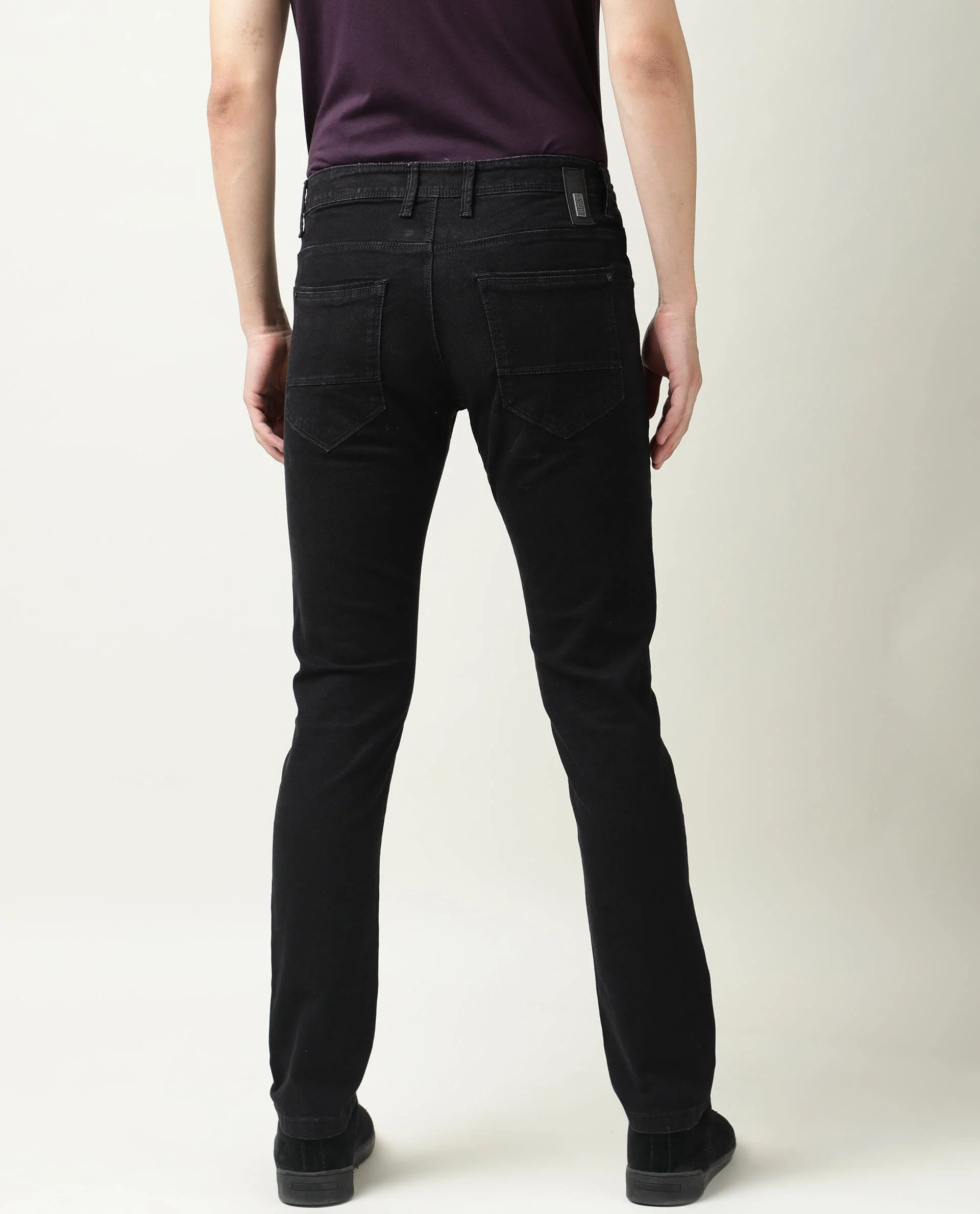 Rare Rabbit Men's Double Black 2 Black Cotton Plain Hawk Slim Fit Jeans - Image 11
