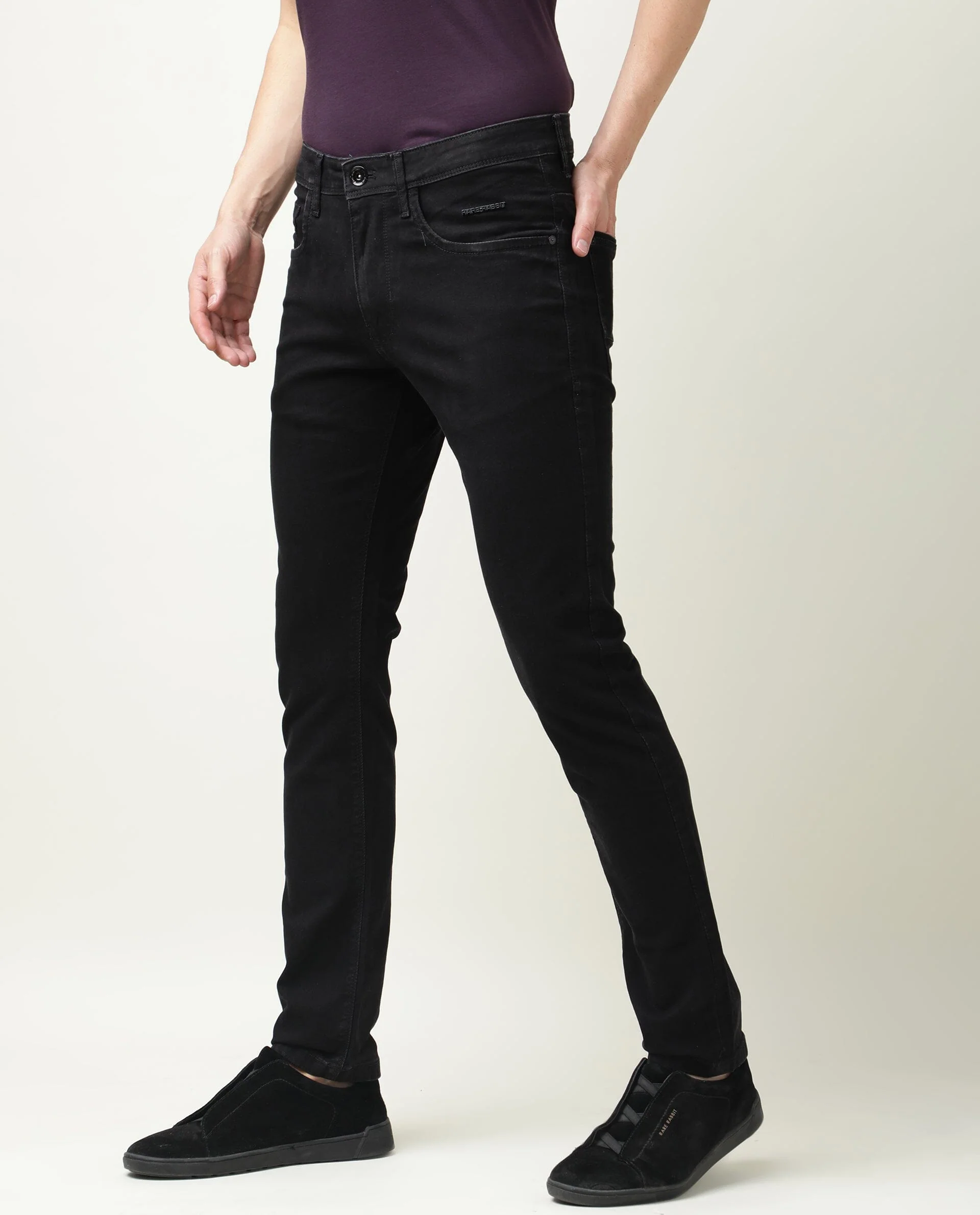 Rare Rabbit Men's Double Black 2 Black Cotton Plain Hawk Slim Fit Jeans - Image 9