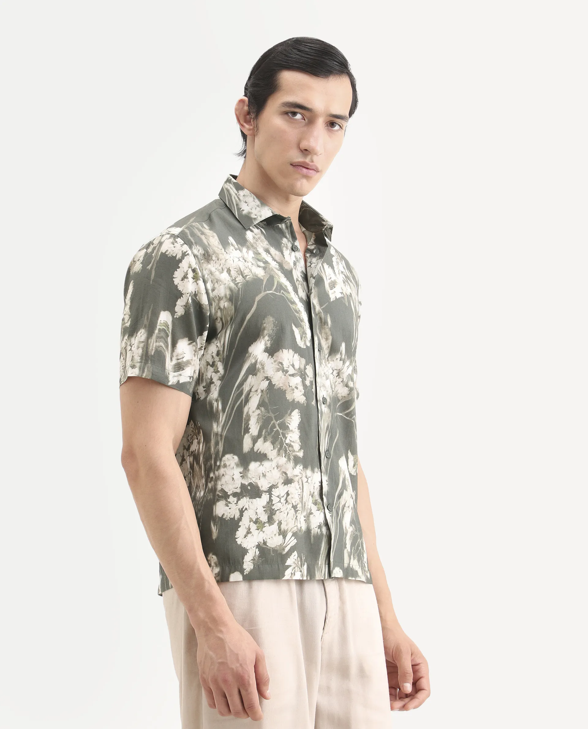 Rare Rabbit Men's Dova Dusky Green Modal Blend Fabric Full Sleeve Spread Collar Regular Fit Floral Print Shirt - Image 6