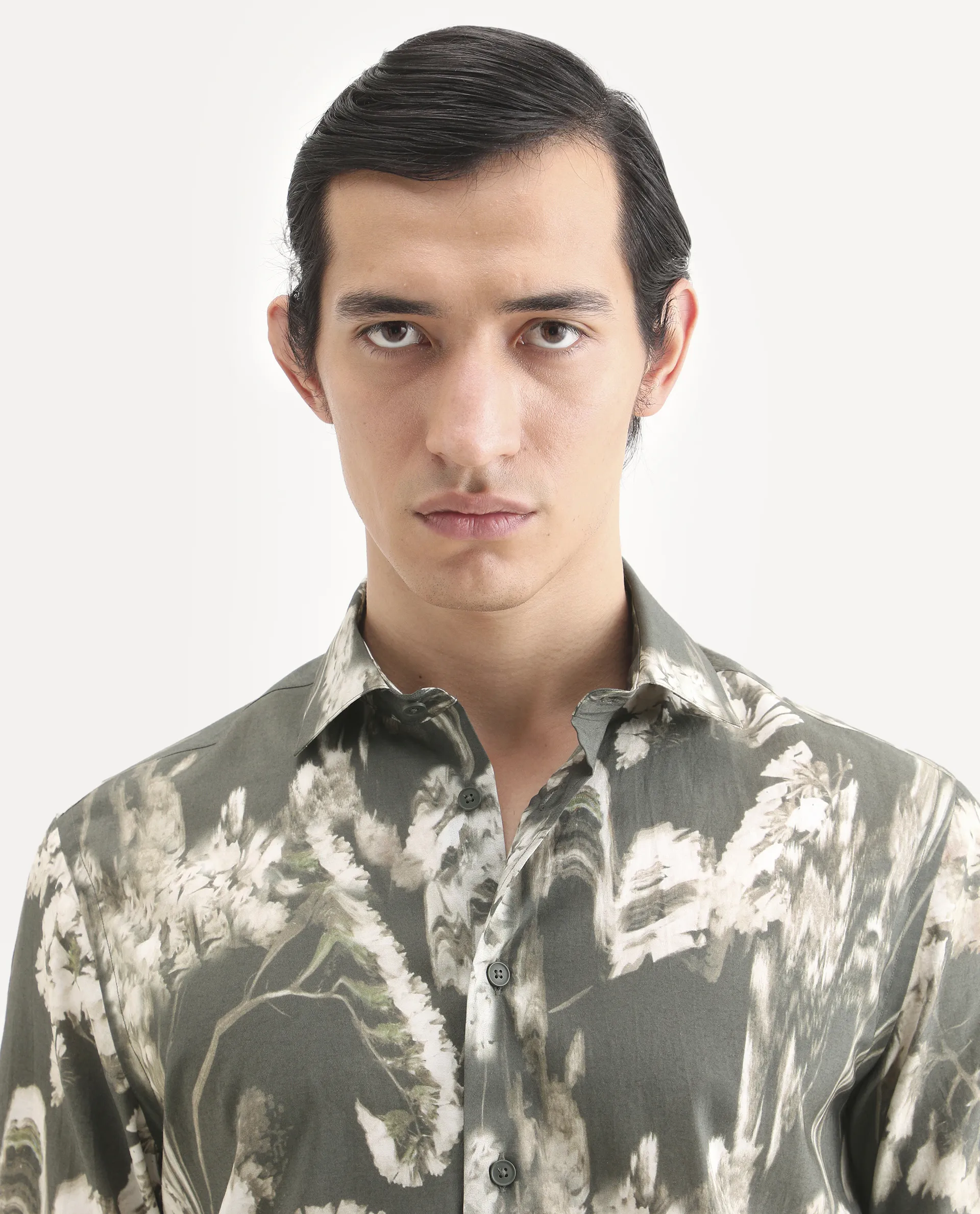 Rare Rabbit Men's Dova Dusky Green Modal Blend Fabric Full Sleeve Spread Collar Regular Fit Floral Print Shirt - Image 7