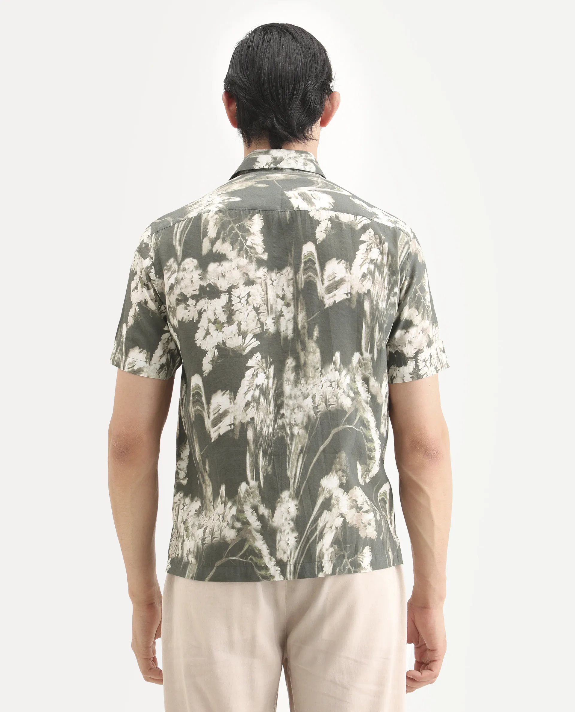 Rare Rabbit Men's Dova Dusky Green Modal Blend Fabric Full Sleeve Spread Collar Regular Fit Floral Print Shirt - Image 8