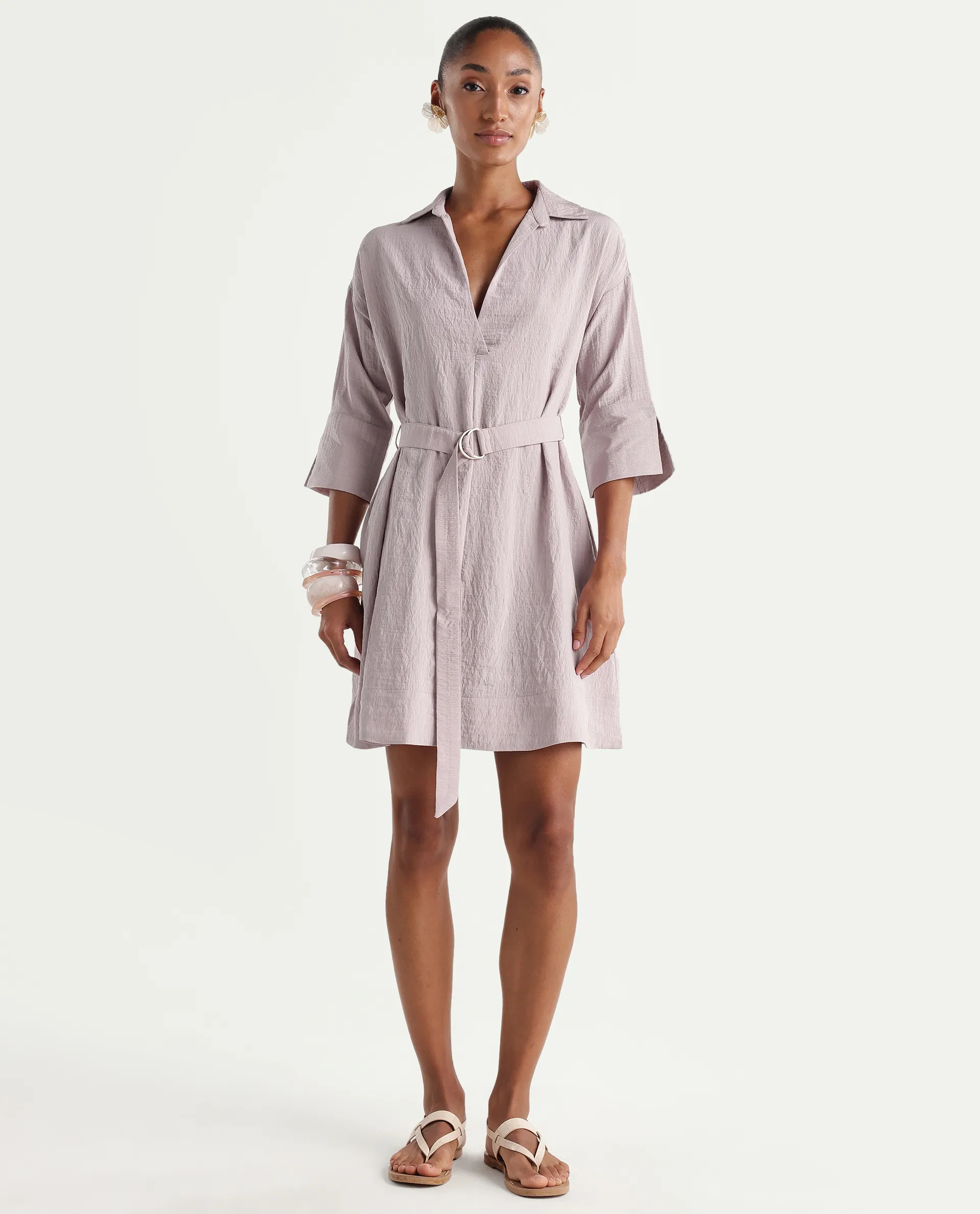 Rareism Women's Dova Pink Viscose Blend Jonny Collar Pull-On Fit And Flare Plain Dress - Image 2