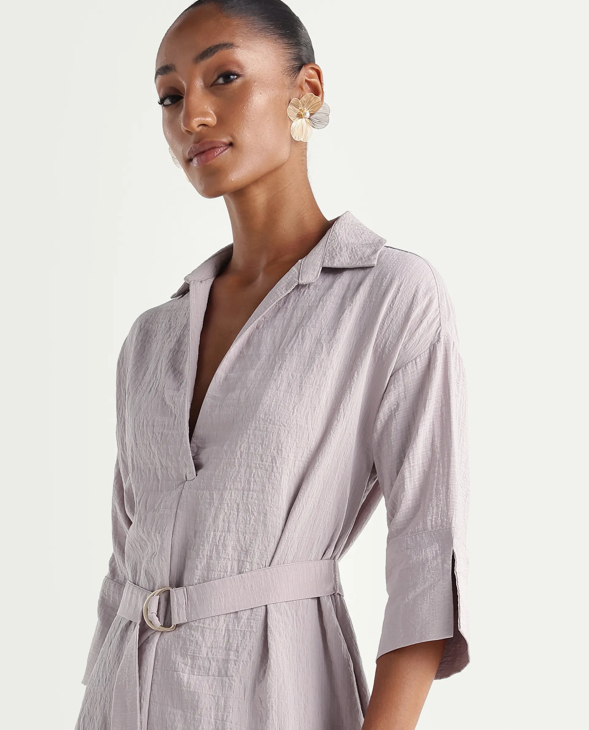 Rareism Women's Dova Pink Viscose Blend Jonny Collar Pull-On Fit And Flare Plain Dress - Image 3