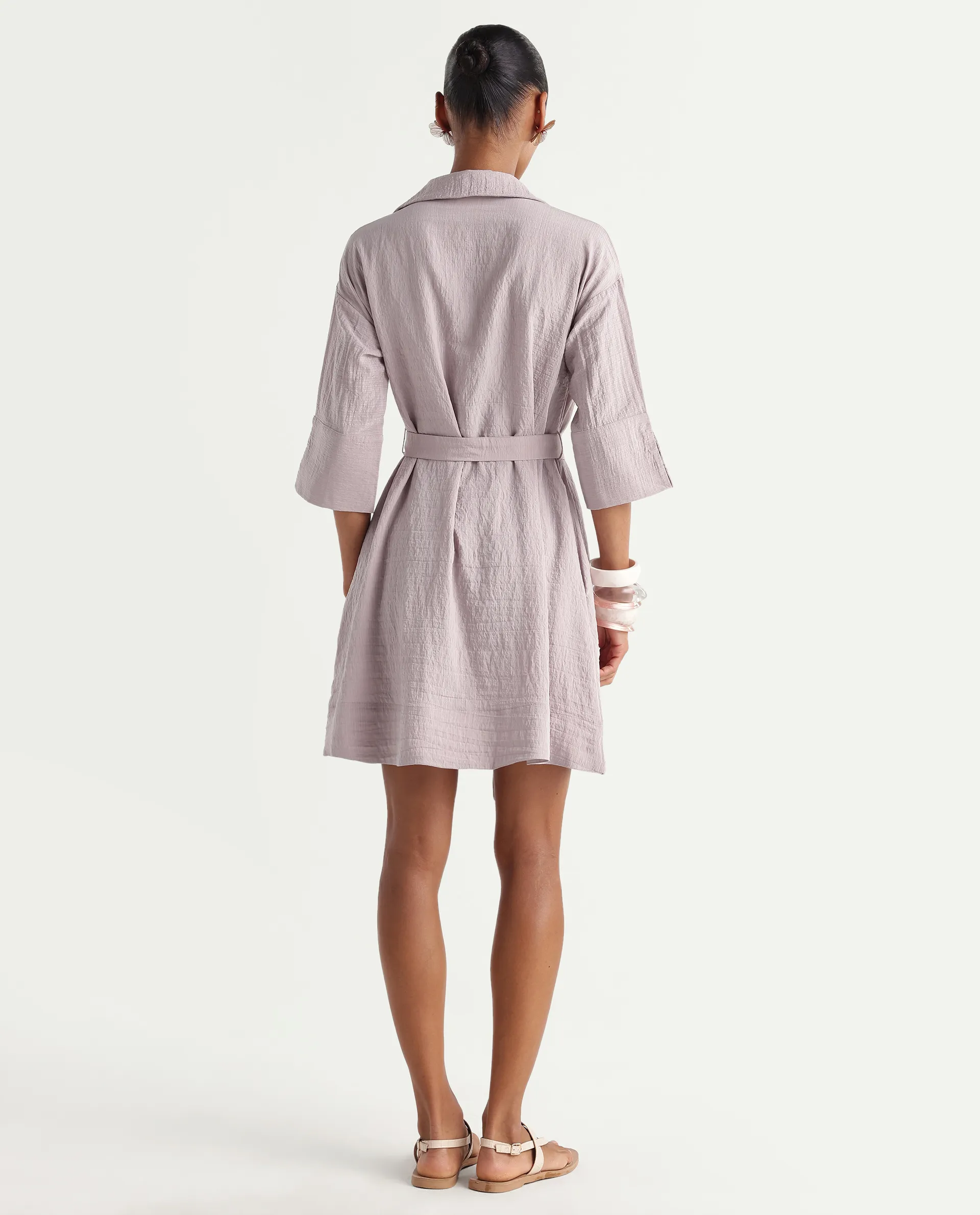 Rareism Women's Dova Pink Viscose Blend Jonny Collar Pull-On Fit And Flare Plain Dress - Image 7