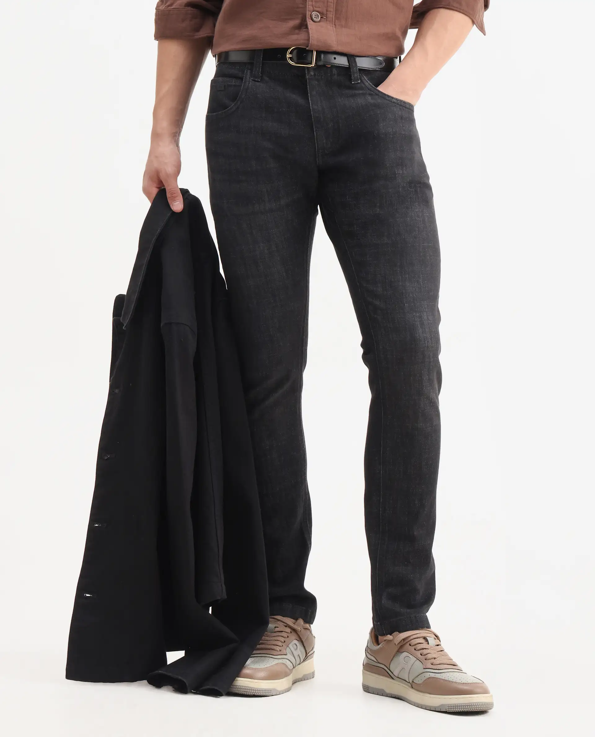 Rare Rabbit Mens Dove Black Cotton Polyester Solid Skinny Fit Jeans - Image 2