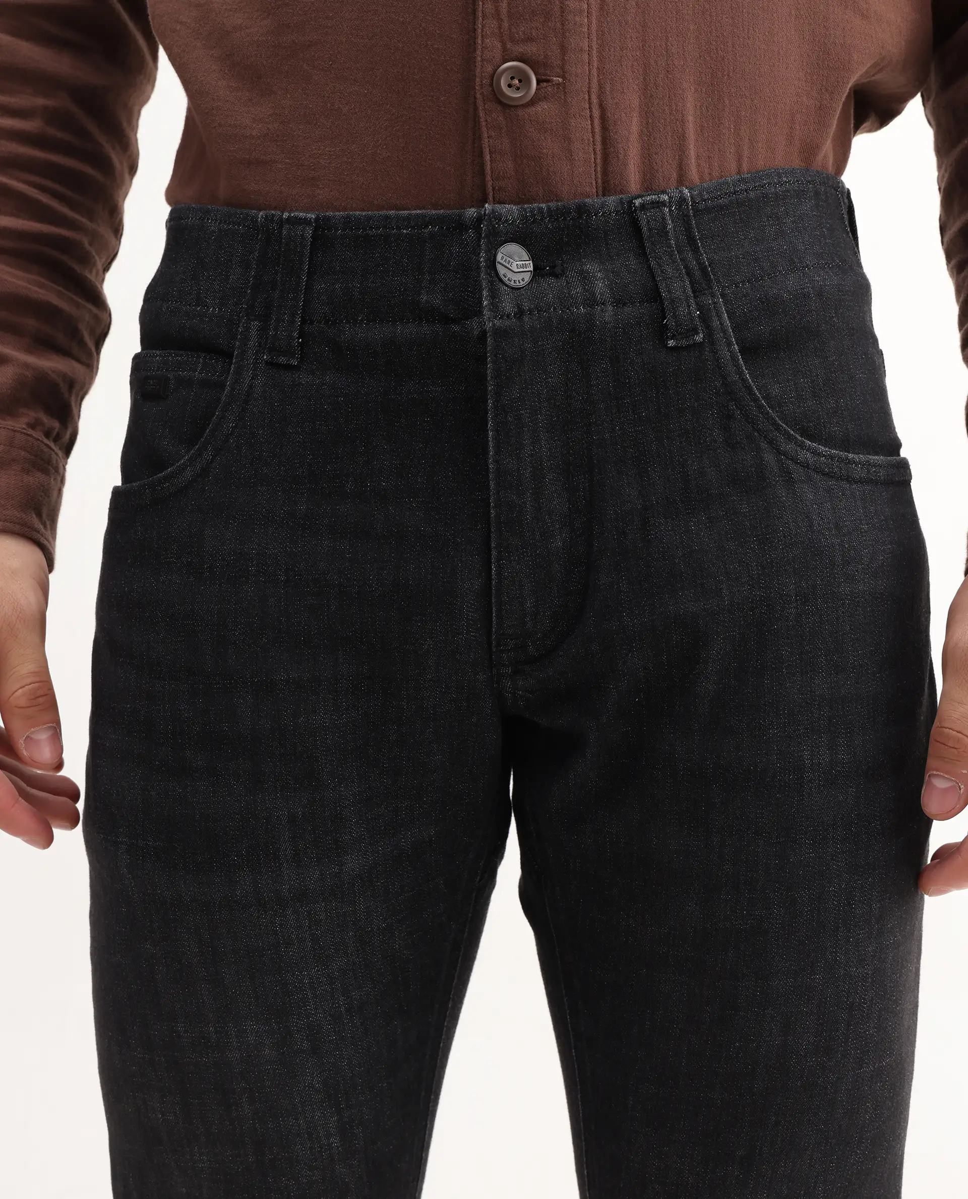 Rare Rabbit Mens Dove Black Cotton Polyester Solid Skinny Fit Jeans - Image 3