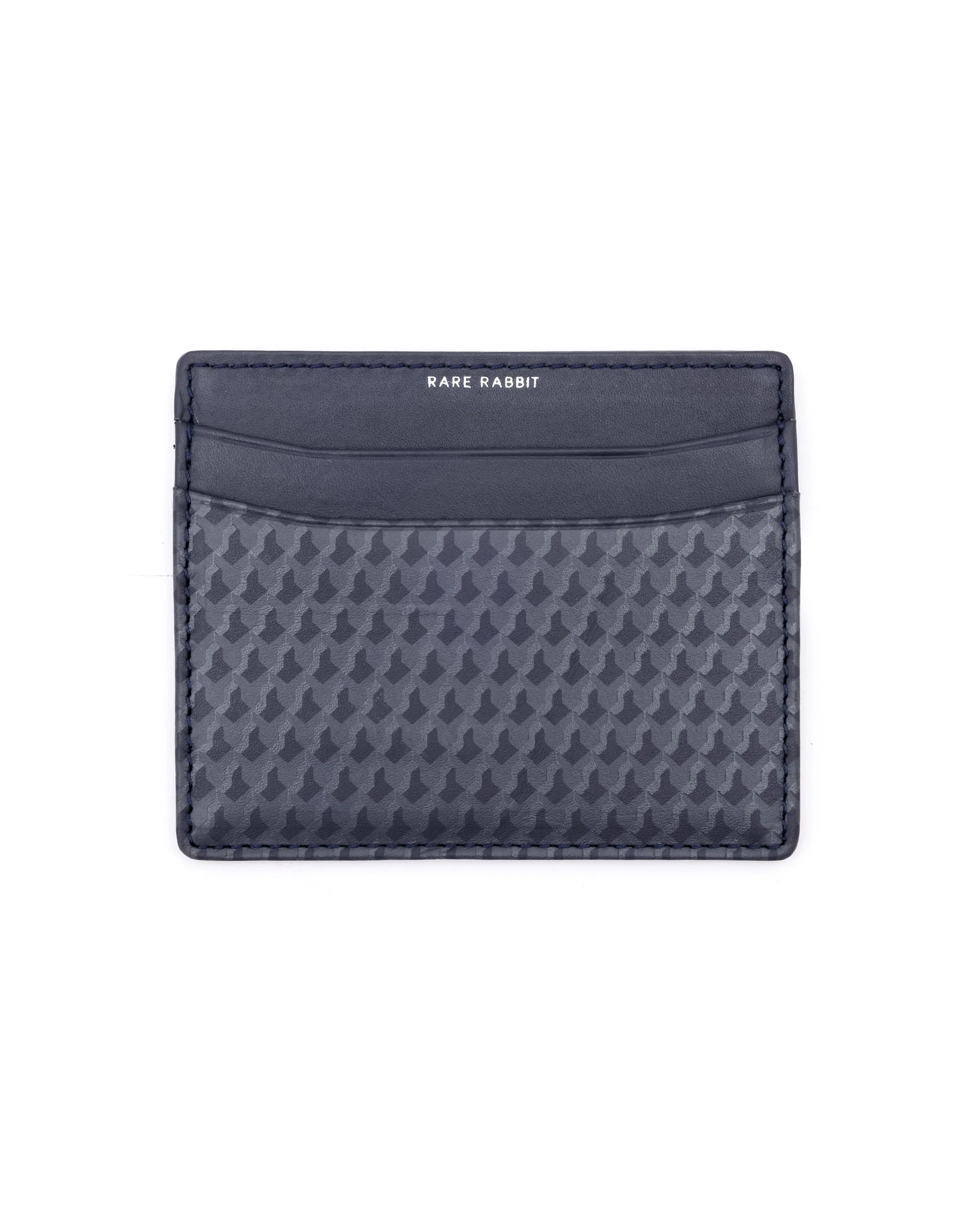 Rare Rabbit Mens Drac Blue Slim Rfid Monogram Print Credit Card Holder
